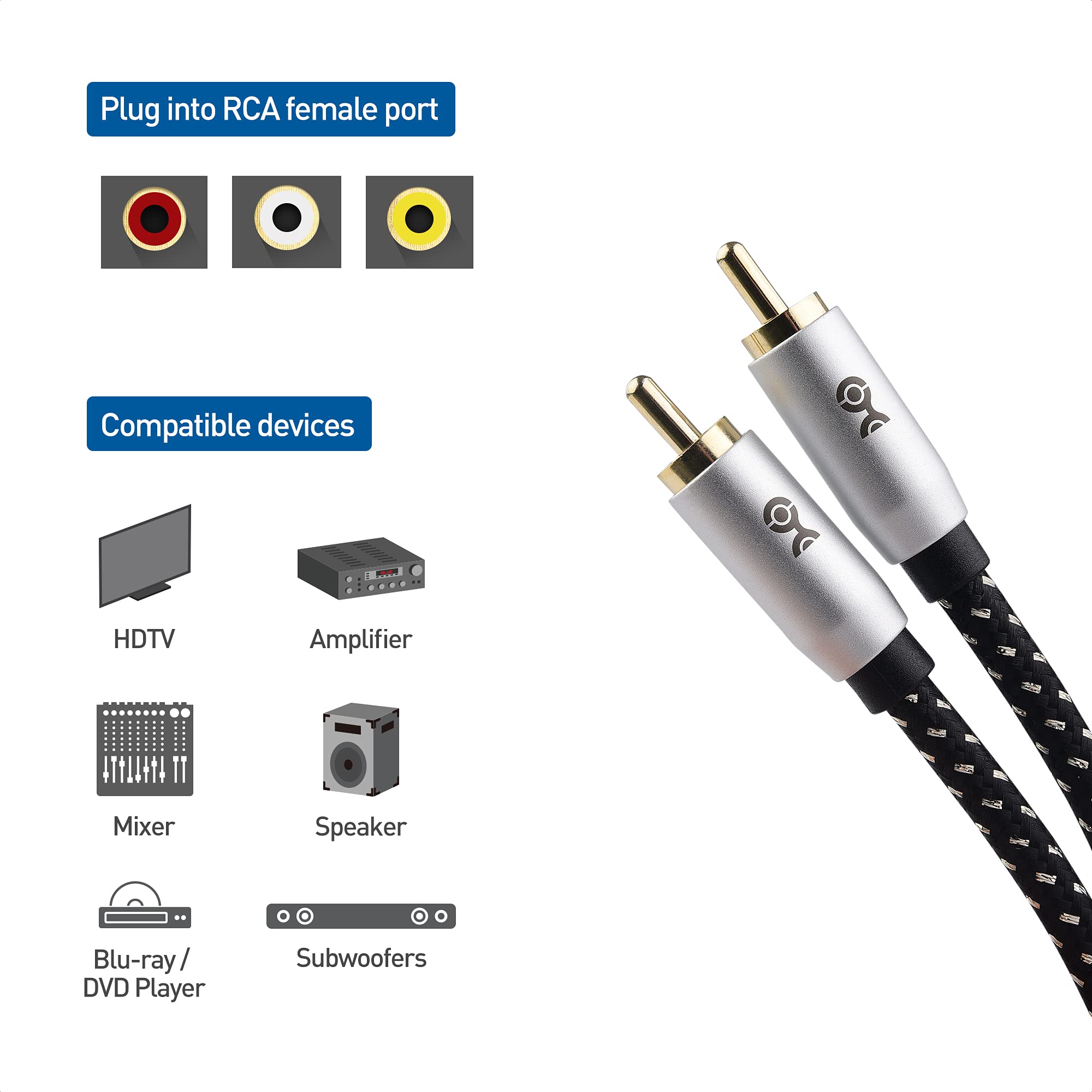 Cable Matters 2-Pack Subwoofer Cable 15 ft, Digital Coaxial Cable (Digital Audio Coaxial Cable and LFE Subwoofer Cable) � 4.6m / 15 Feet