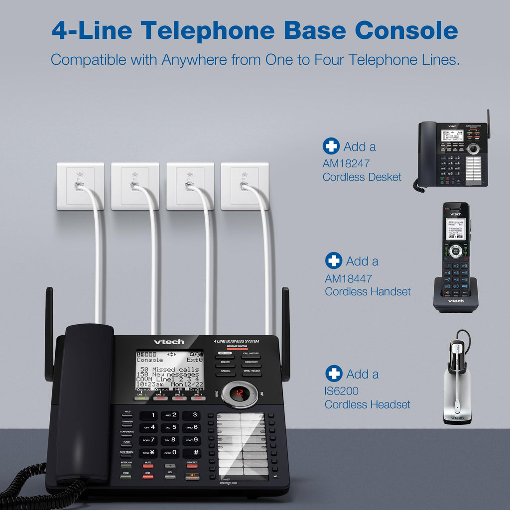 VTech AM18447 Main Console 4-Line Small Business Phone System - Expandable to 10 Stations, Digital Answering Machine, Auto Attendant, Intercom & Custom Music on Hold, Black
