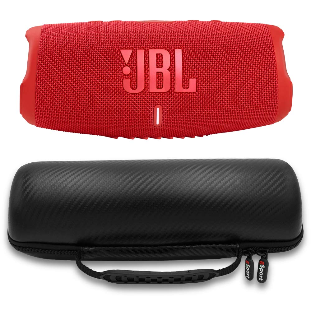 JBL Charge 5 Waterproof Portable Speaker with Built-in Powerbank and gSport Carbon Fiber Case (Red)