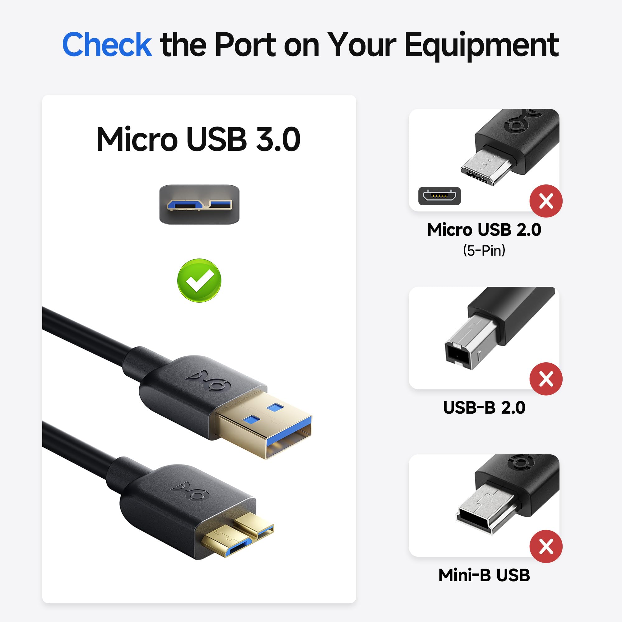 Cable Matters Micro USB 3.0 Cable (Micro USB 3 Cable A to Micro B) in Black 15 Feet - Available 3FT - 15FT in Length
