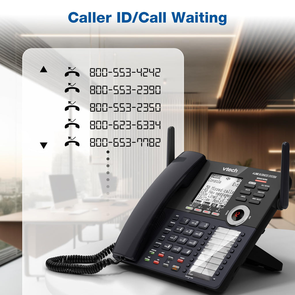 VTech AM18447 Main Console 4-Line Small Business Phone System - Expandable to 10 Stations, Digital Answering Machine, Auto Attendant, Intercom & Custom Music on Hold, Black