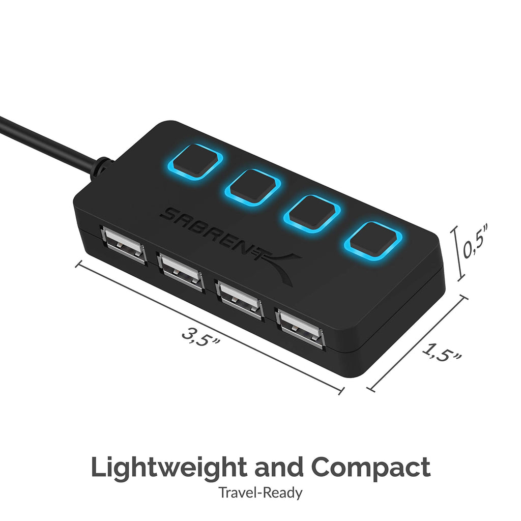 SABRENT USB Hub 4 Port USB 2.0 Portable Travel USB Docking Station with Individual LED lit Power Switches [Charging NOT Supported] for Mac & PC (HB-UMLS)
