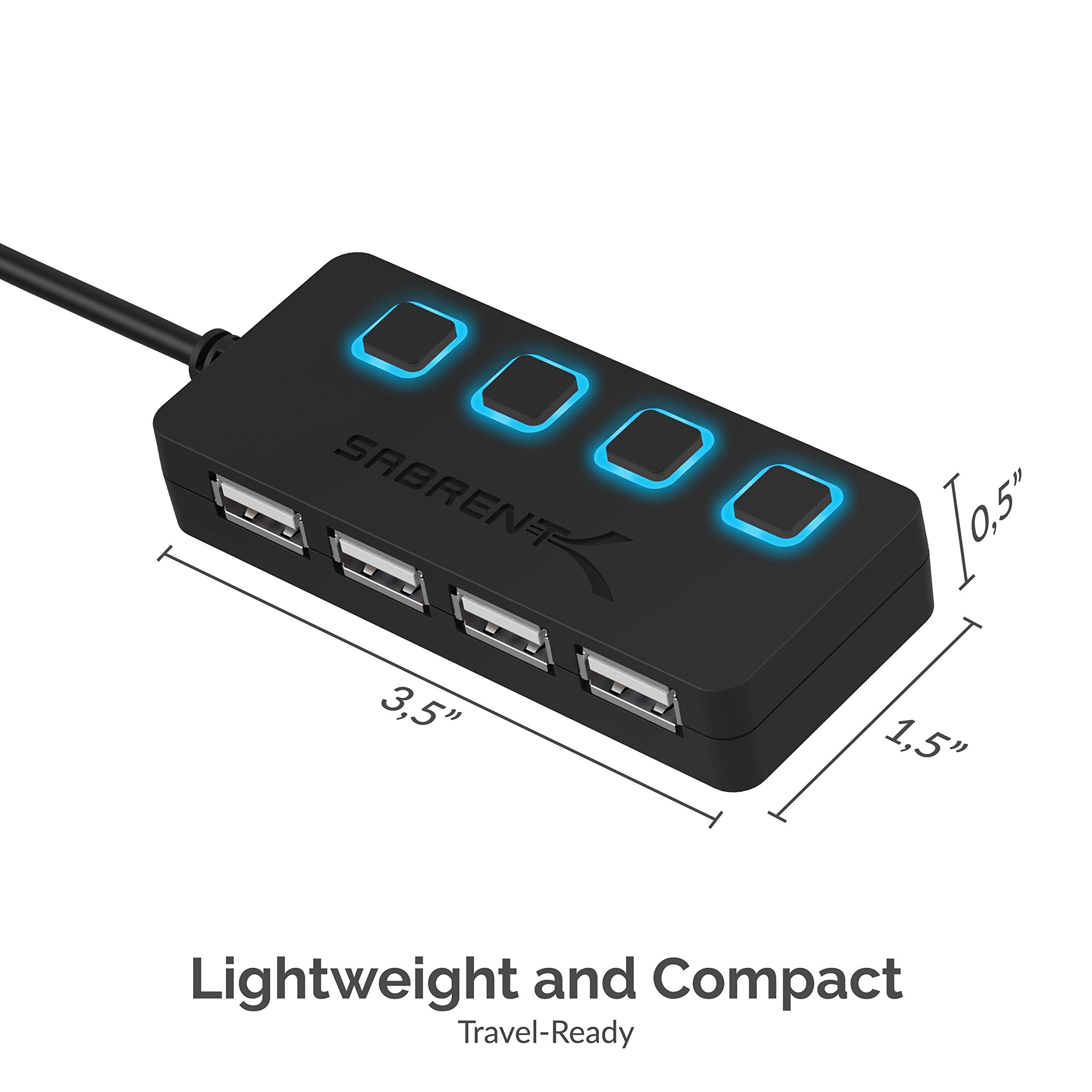 SABRENT USB Hub 4 Port USB 2.0 Portable Travel USB Docking Station with Individual LED lit Power Switches [Charging NOT Supported] for Mac & PC (HB-UMLS)