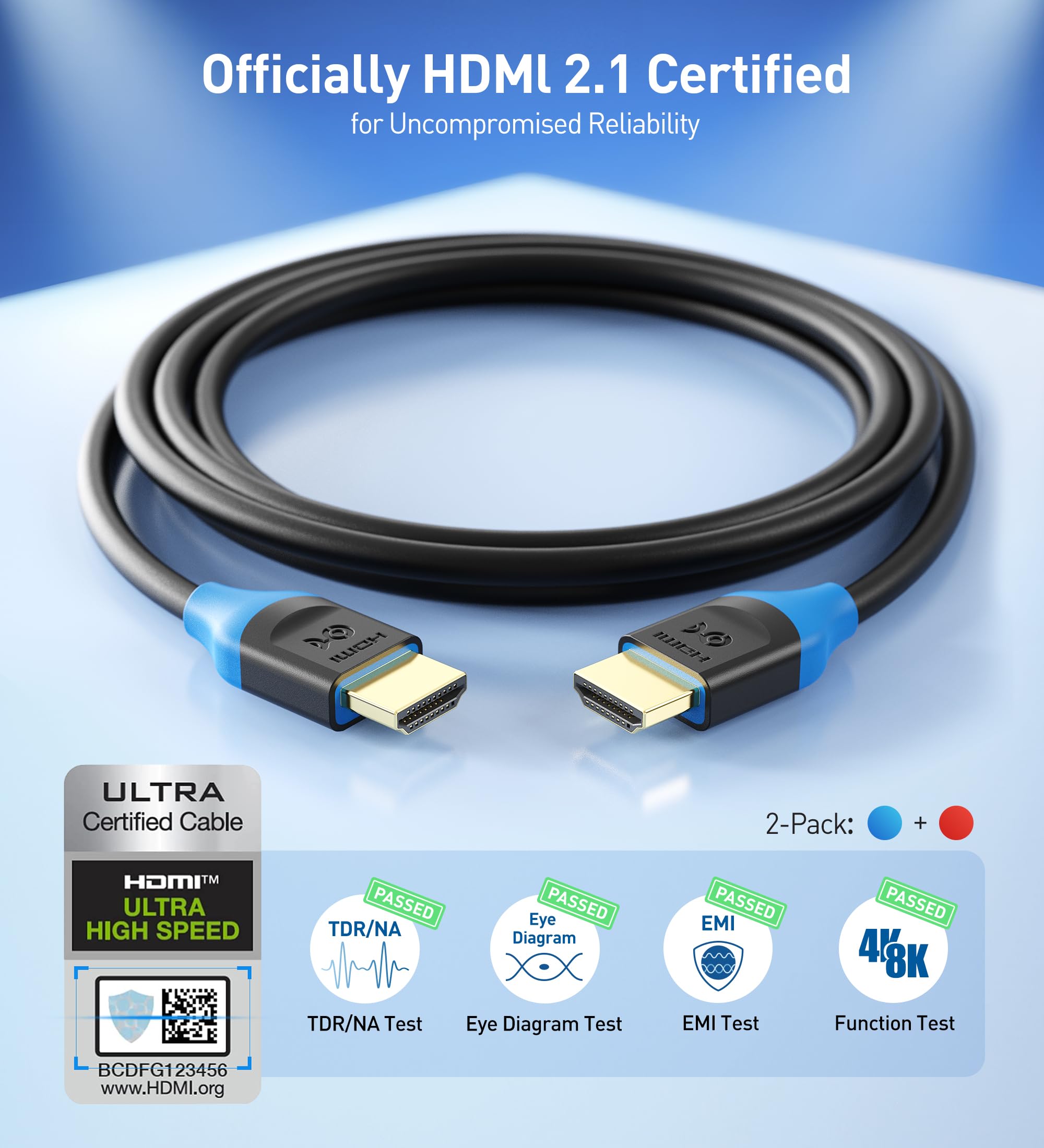 Cable Matters [Ultra High Speed HDMI Certified] 2-Pack 48Gbps 8K HDMI Cable 9.8 ft / 3m with 8K@60Hz, 4K@240Hz and HDR Support for PS5, Xbox Series X/S, RTX3080/3090, RX 6800/6900, Apple TV, and More