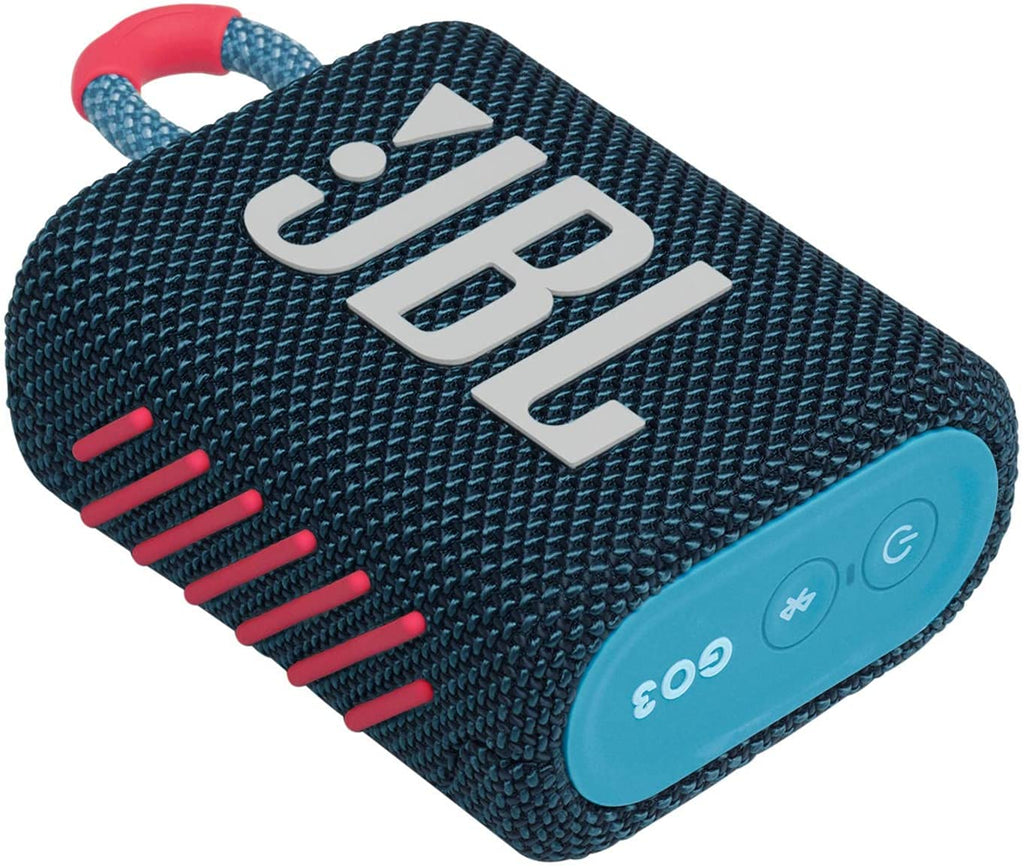 JBL Go 3 Portable Waterproof Wireless Bluetooth Speaker Bundle with Premium Carry Case (Blue Pink)
