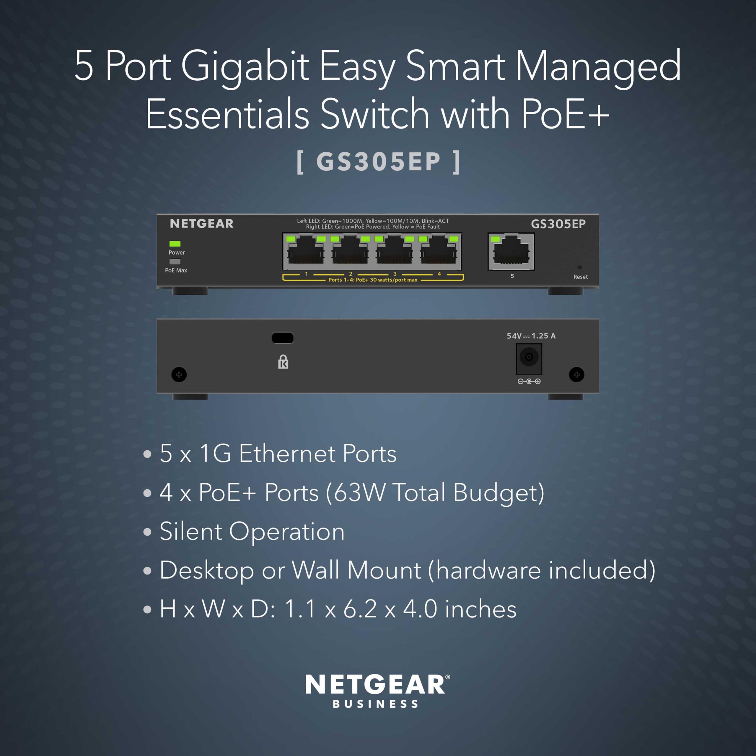 Netgear 5-port Gigabit Ethernet Poe+swi