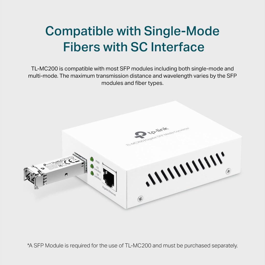 TP-Link TL-MC200 | Gigabit SFP to RJ45 Fiber Media Converter | Fiber to Ethernet Converter | Plug and Play | Durable Metal Casing | Versatile Compatibility | Auto-Negotiation | UL Certified