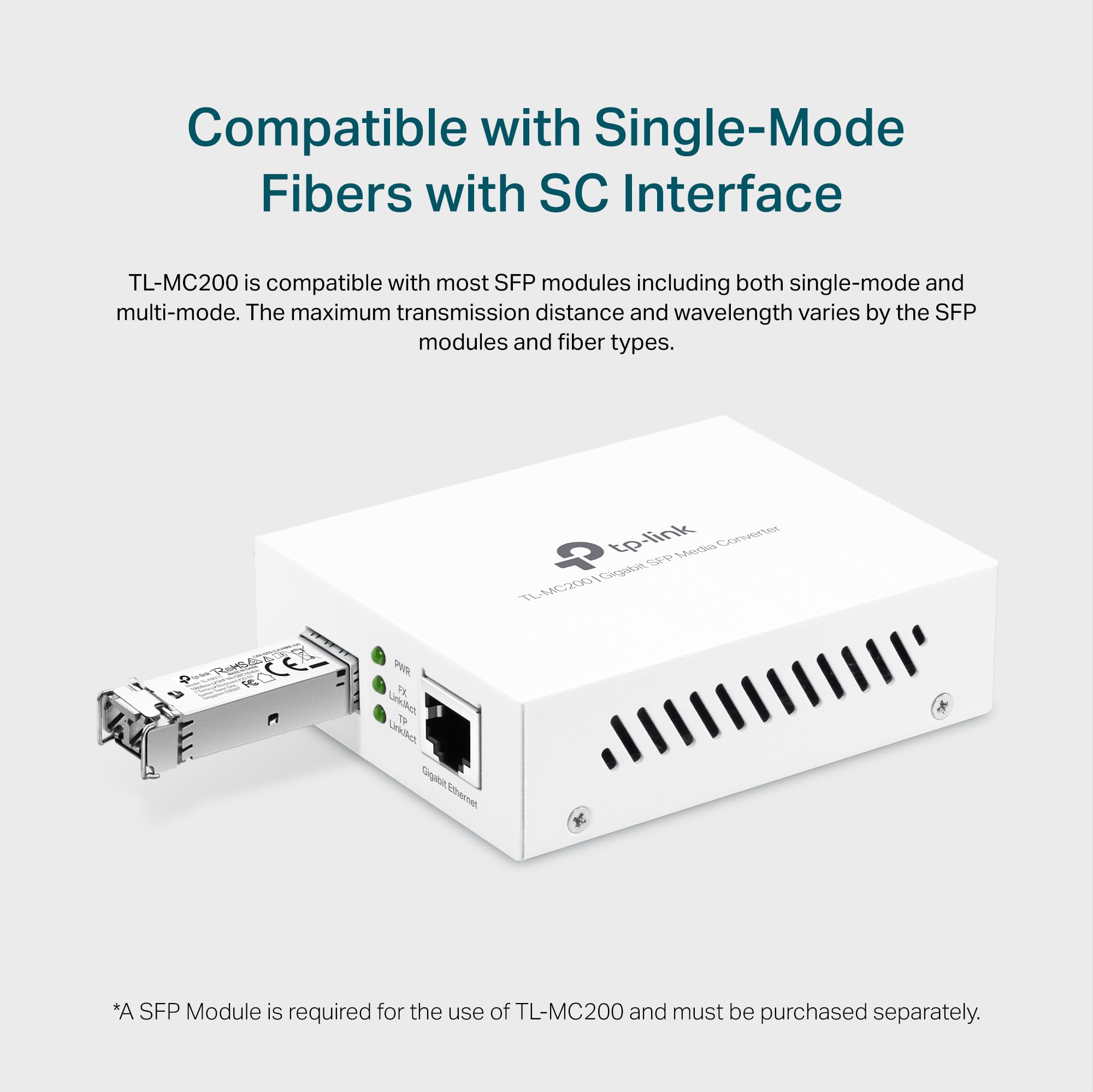 TP-Link TL-MC200 | Gigabit SFP to RJ45 Fiber Media Converter | Fiber to Ethernet Converter | Plug and Play | Durable Metal Casing | Versatile Compatibility | Auto-Negotiation | UL Certified