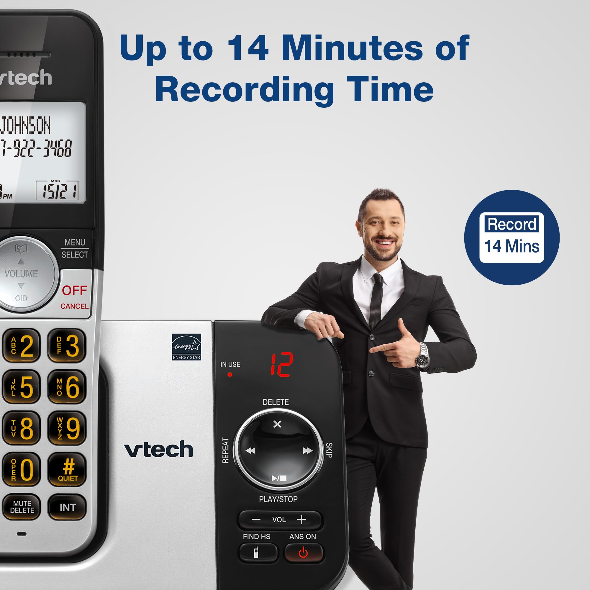 VTech Cordless Phone with 3 Handsets, Answering Machine, Large Display and Big Buttons, Caller ID, Full Duplex Handsfree Calling, Last 10 Dial, Easy to Use, VG232-3