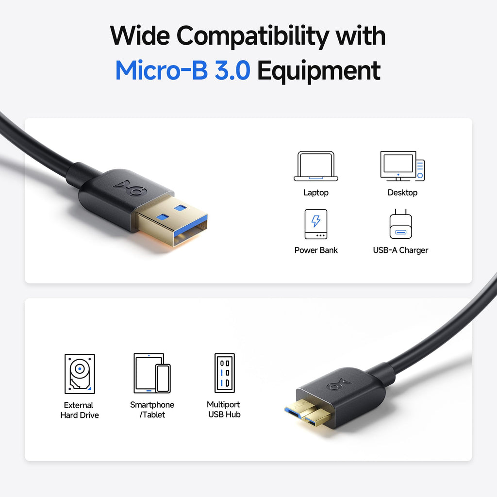 Cable Matters Micro USB 3.0 Cable (Micro USB 3 Cable A to Micro B) in Black 15 Feet - Available 3FT - 15FT in Length