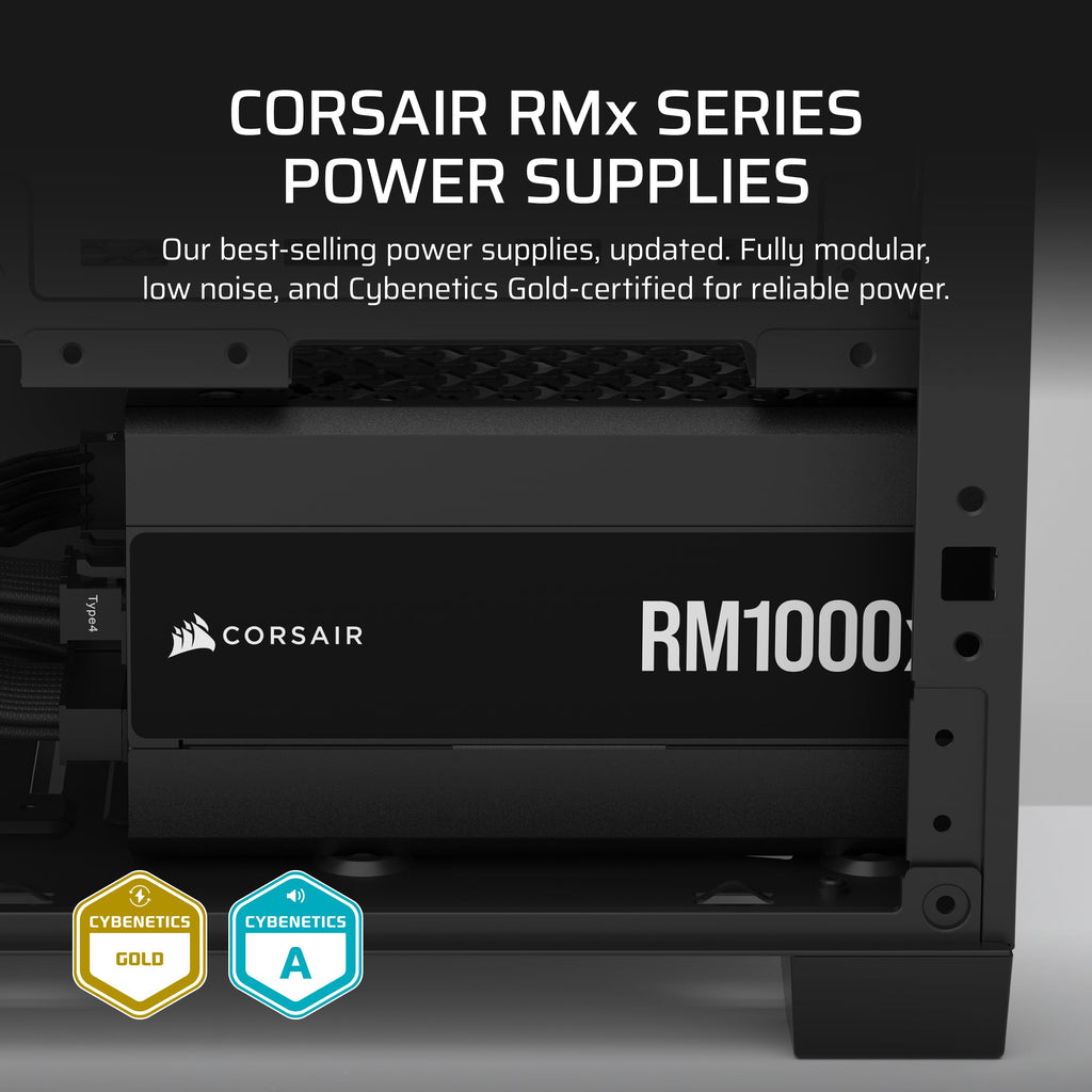 Corsair RM1000x ATX 3.1 PCIe 5.1 Ready Fully Modular 1000W Power Supply – Low-Noise, Cybenetics Gold Efficiency, Native 12V-2x6 Connector – Black