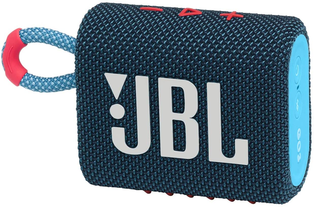 JBL Go 3 Portable Waterproof Wireless Bluetooth Speaker Bundle with Premium Carry Case (Blue Pink)