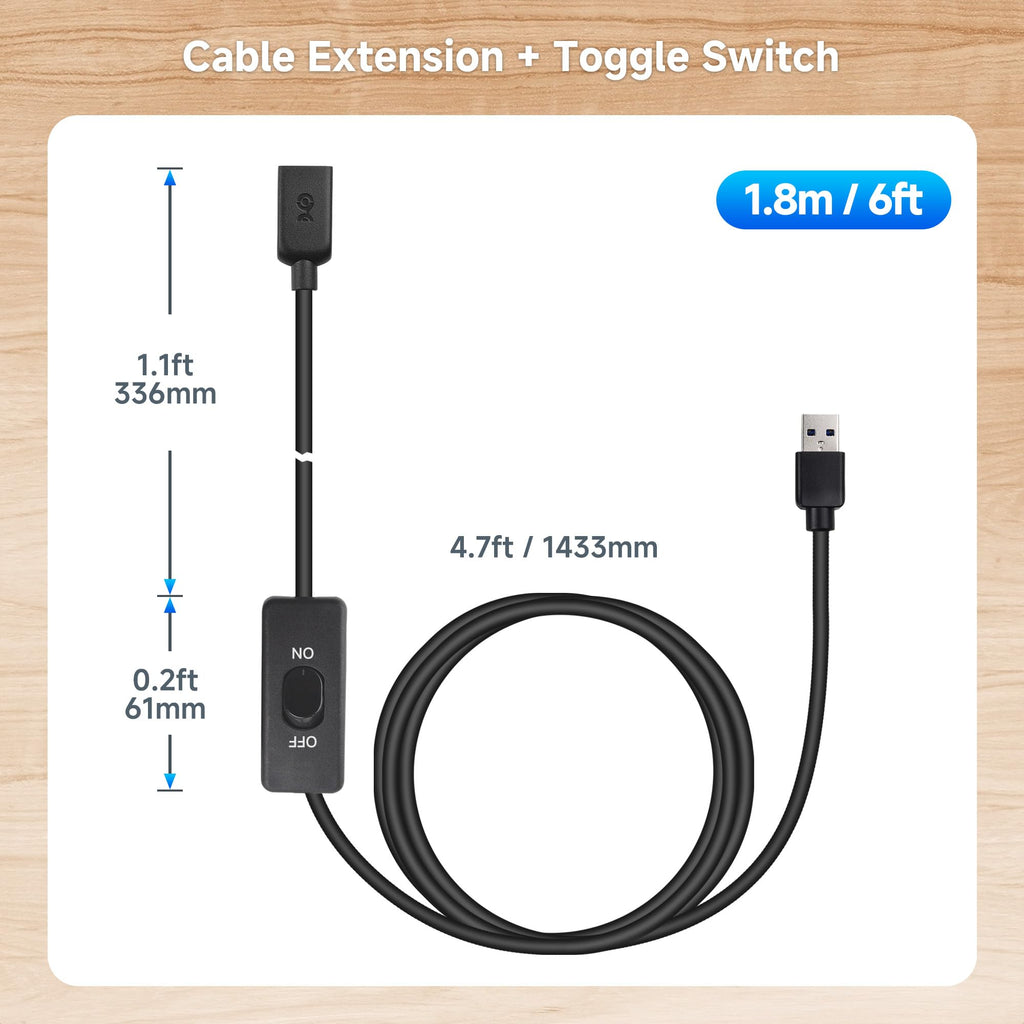 Cable Matters 6 ft USB 3.0 Extension Cable with On/Off Switch, Supports Both Data and Power, Ideal for USB-Powered Devices, Web Cameras, and Microphones
