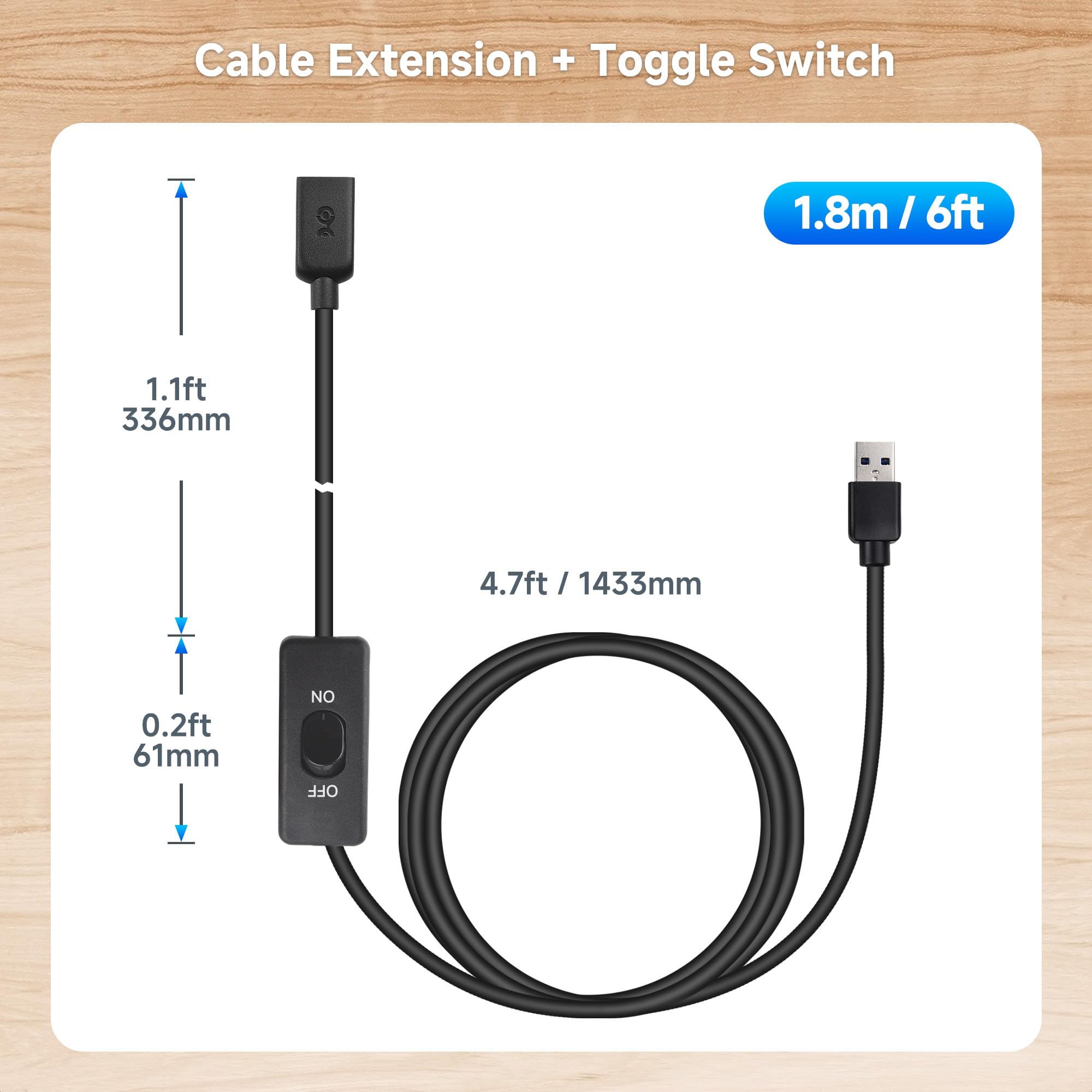 Cable Matters 6 ft USB 3.0 Extension Cable with On/Off Switch, Supports Both Data and Power, Ideal for USB-Powered Devices, Web Cameras, and Microphones
