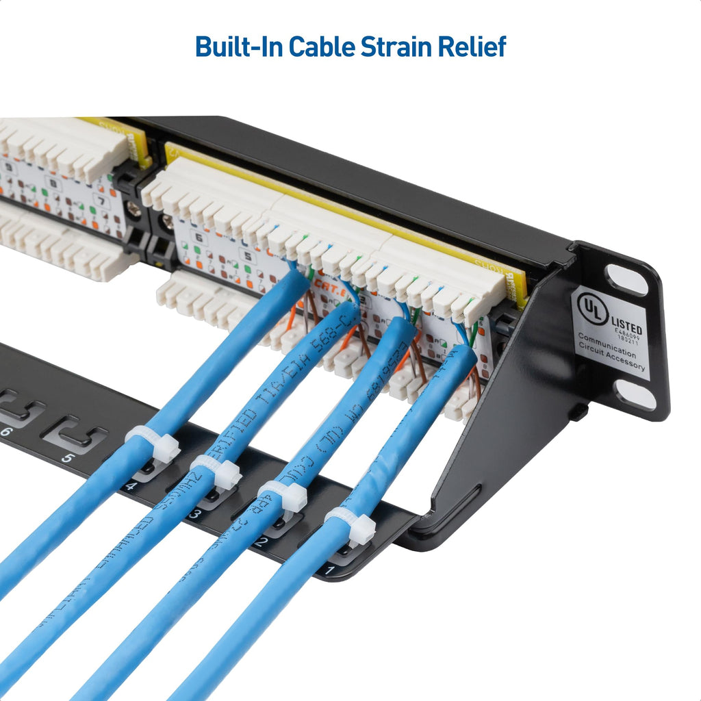 Cable Matters Rackmount or Wall Mount 1U 24-Port Cat 6 Network Patch Panel with Support Bar