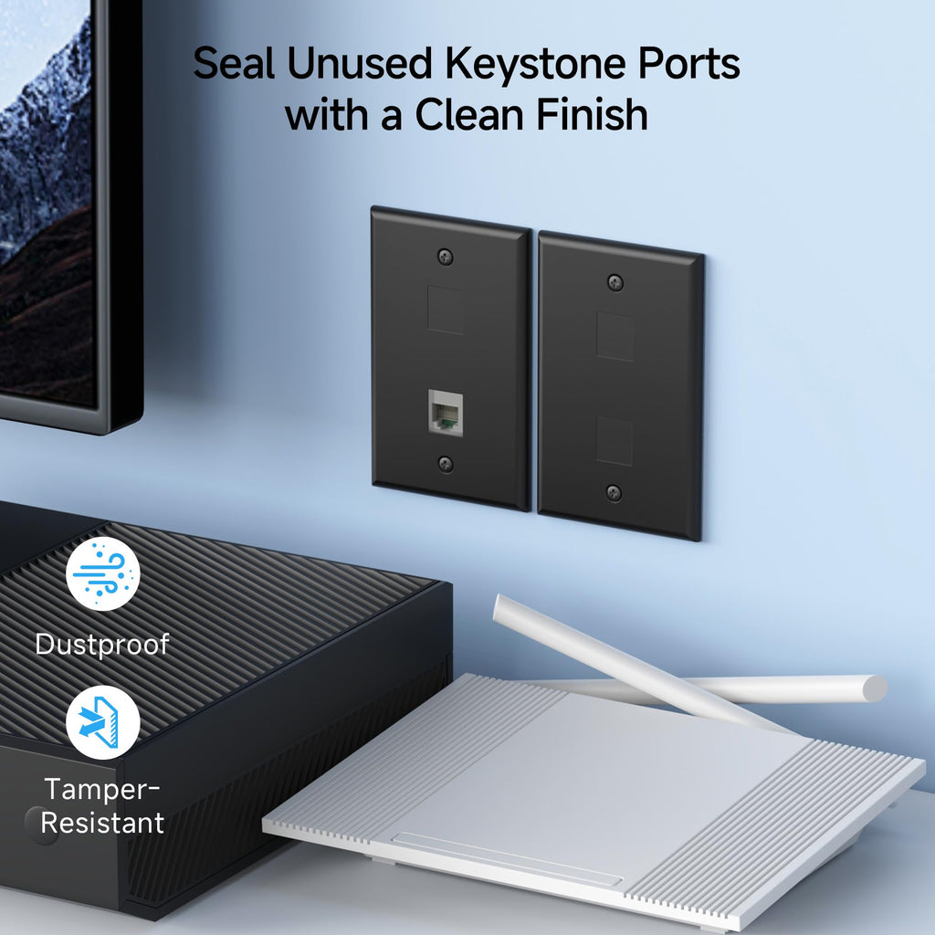 Cable Matters 20-Pack Blank Keystone Jack Inserts in Black, Blank Inserts for Keystone Wall Plates/Patch Panels