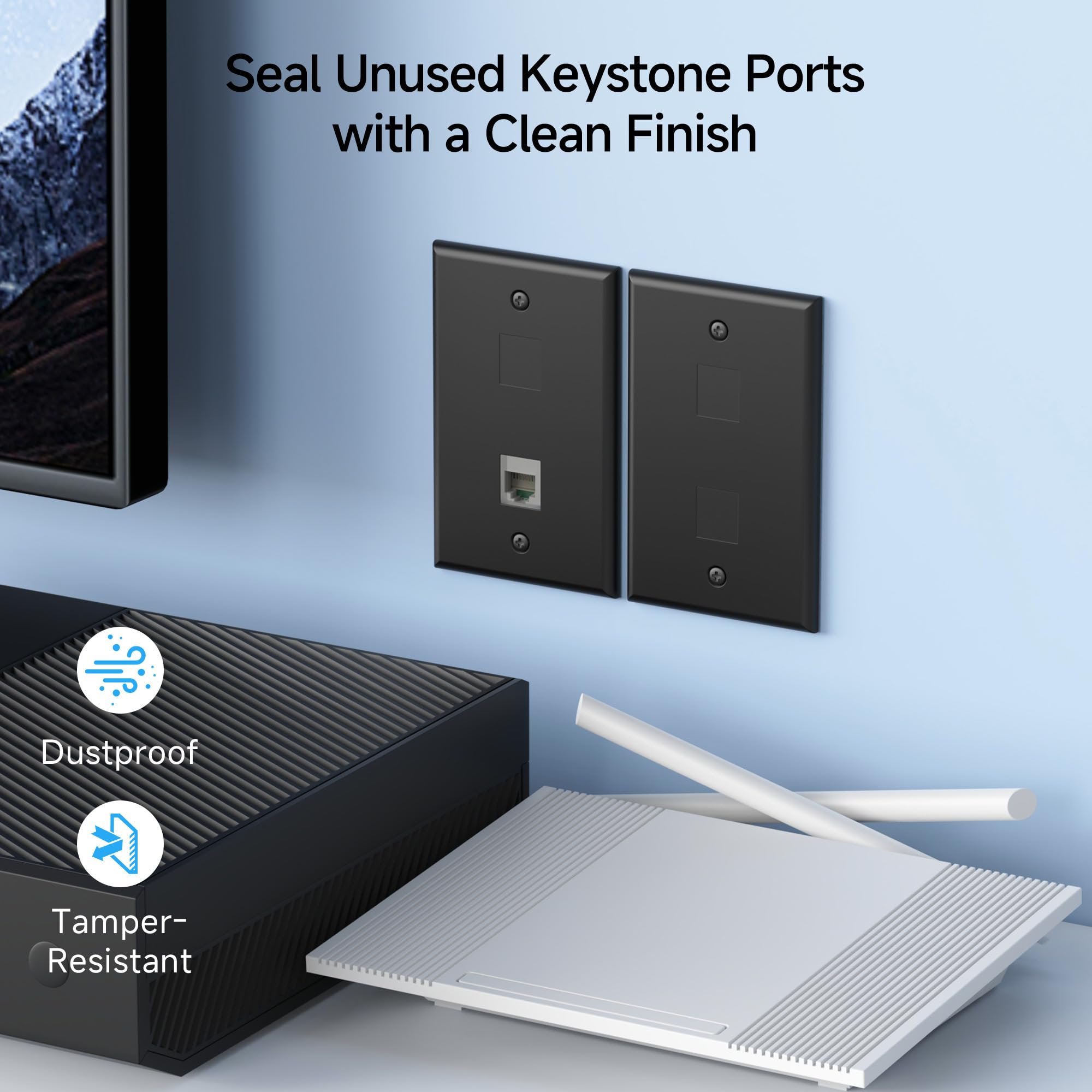 Cable Matters 20-Pack Blank Keystone Jack Inserts in Black, Blank Inserts for Keystone Wall Plates/Patch Panels