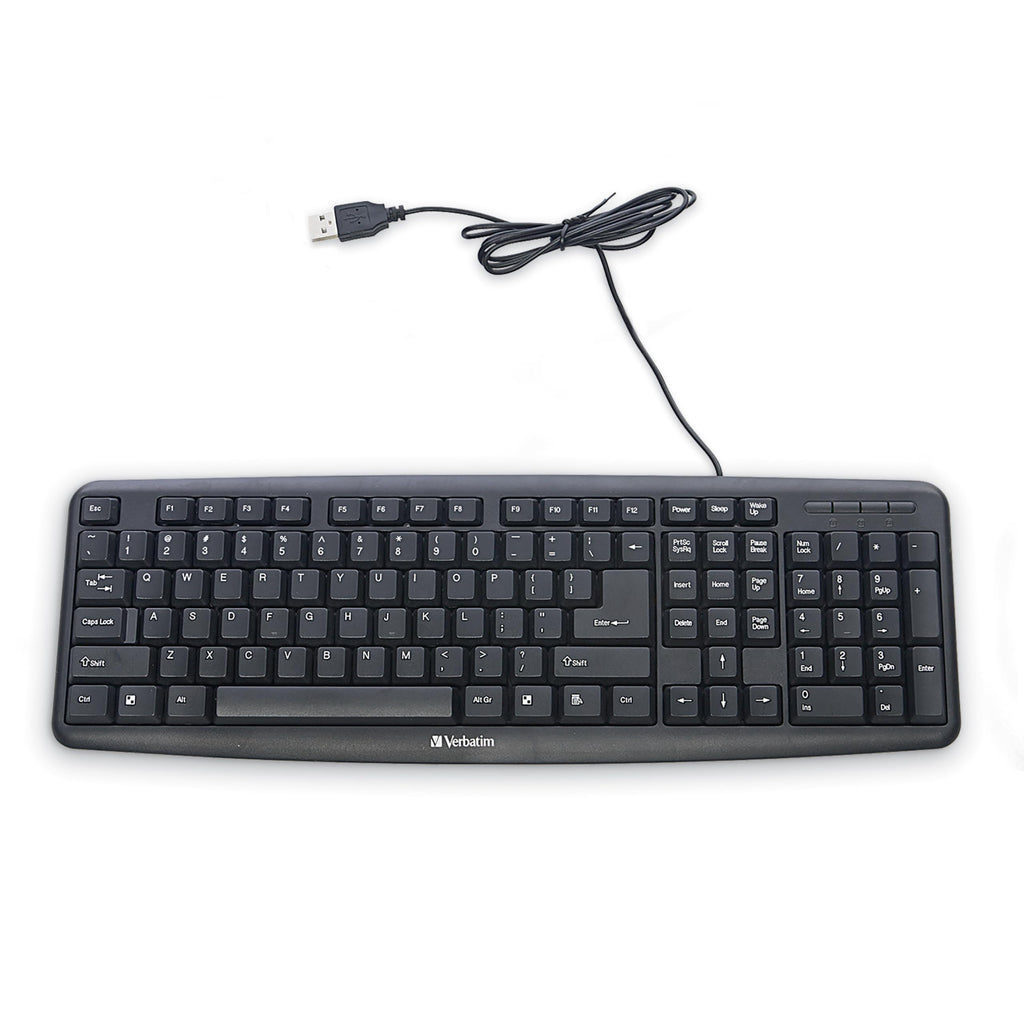 Verbatim Slimline Wired Keyboard USB Plug-and-Play Numeric Keypad Adjustable Tilt Legs Corded Full-Size Computer Keyboard Compatible with PC, Laptop - Frustration Free Packaging Black 99201