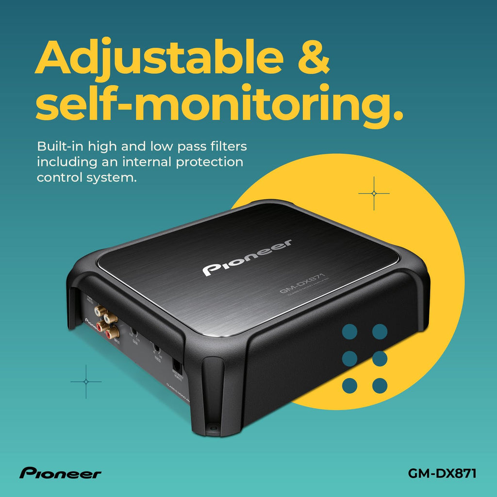 Pioneer GM-DX871 - Powerhouse Amplifier with 1,600 Watts, Class-D Technology, 1-Channel, Variable Low-Pass Filter, Compact Design, and Remote Bass Boost Control