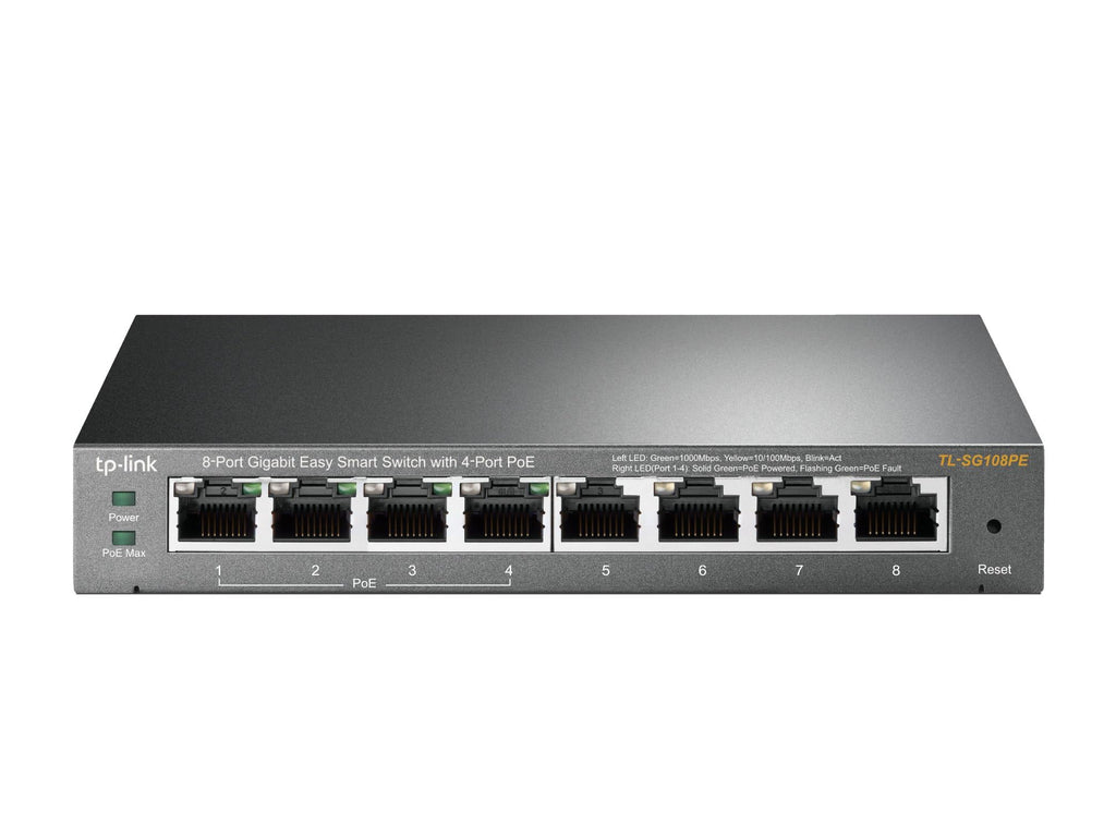 TP-Link 8 Port Gigabit PoE Switch 4 PoE Port @55W Easy Smart Plug & Play Lifetime Protection Sturdy Metal w/Shielded Ports Support QoS, Vlan, IGMP and Link Aggregation (TL-SG108PE)