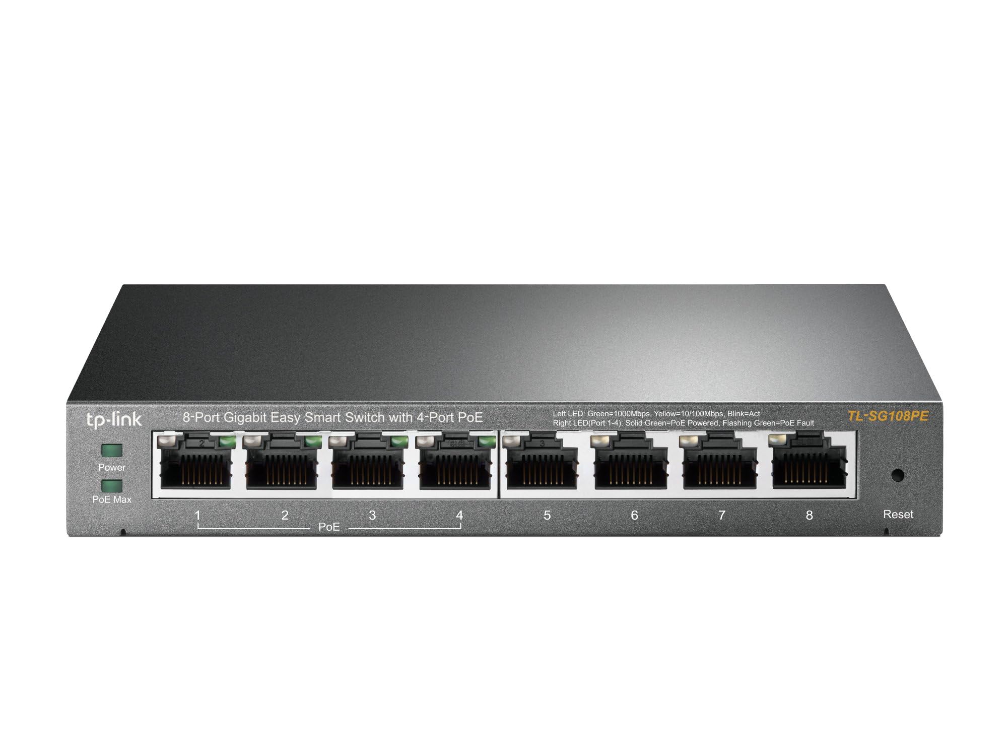 TP-Link 8 Port Gigabit PoE Switch 4 PoE Port @55W Easy Smart Plug & Play Lifetime Protection Sturdy Metal w/Shielded Ports Support QoS, Vlan, IGMP and Link Aggregation (TL-SG108PE)