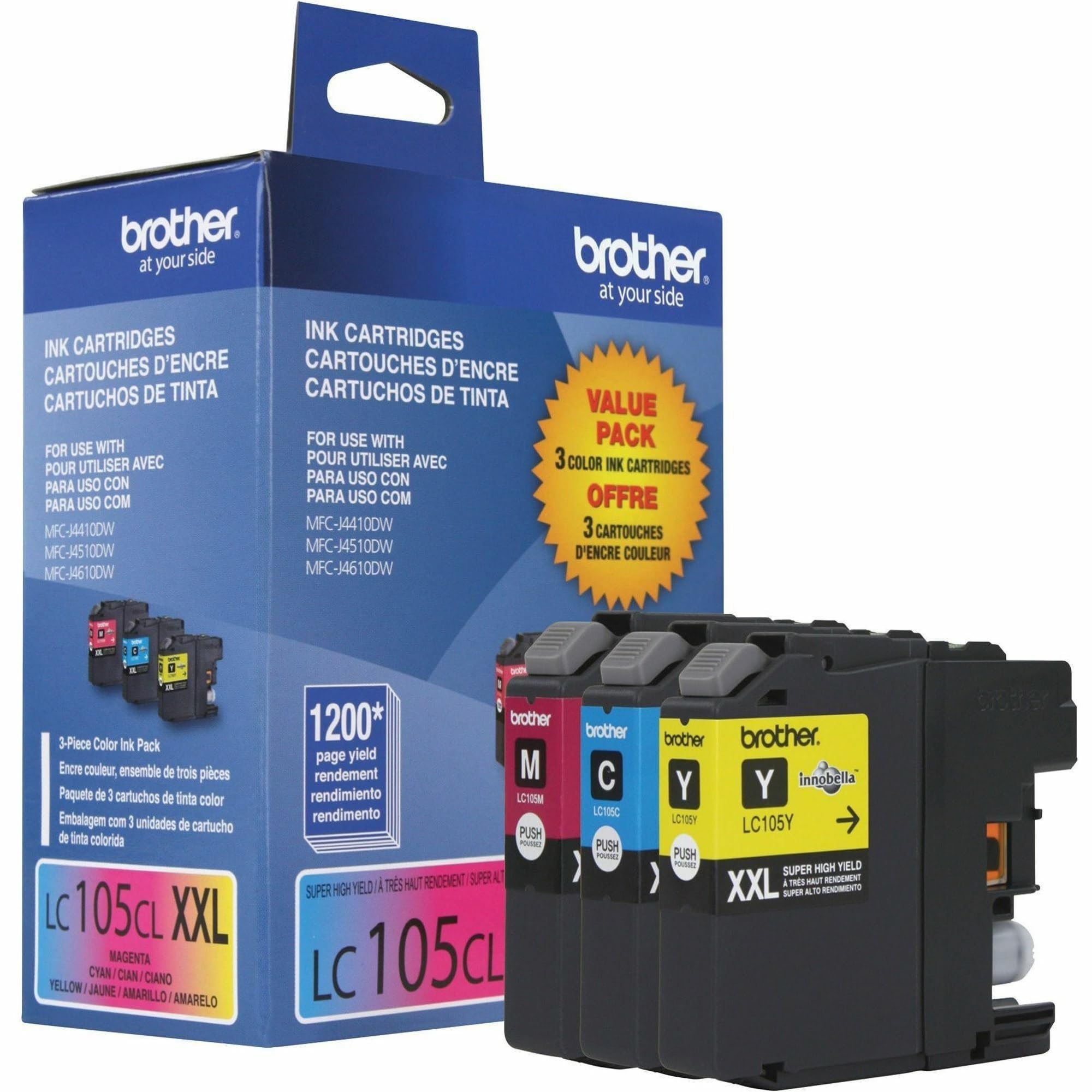 Brother Genuine LC1053PKS Super High Yield XXL Ink Cartridges,Cyan, magenta, yellow