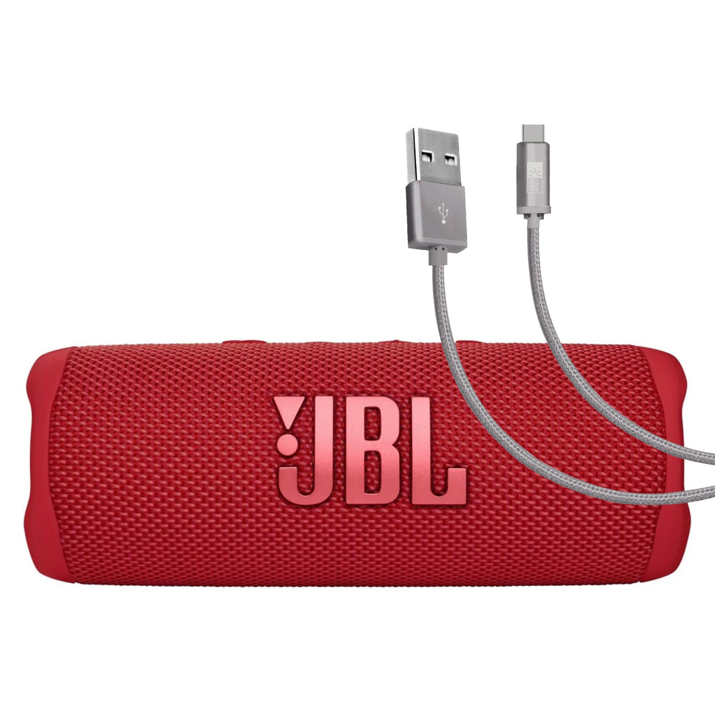 JBL Flip 6 (Red) + Bundle with Case Logic Braided USB Type-C Charge & Sync (6 feet, Gray)