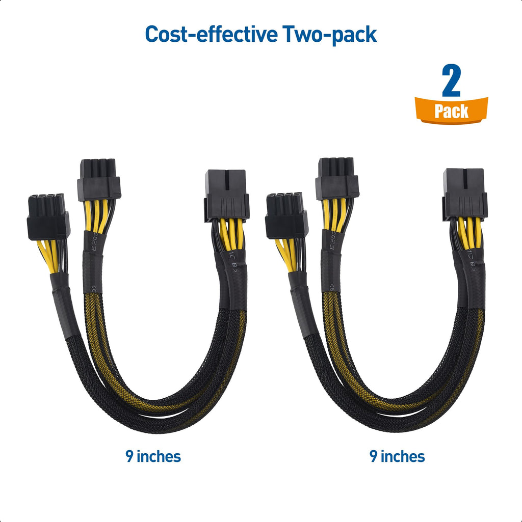 Cable Matters 2-Pack, 8 Pin to Dual (6+2) Pin PCIe Power Adapter Cable - 9 Inches