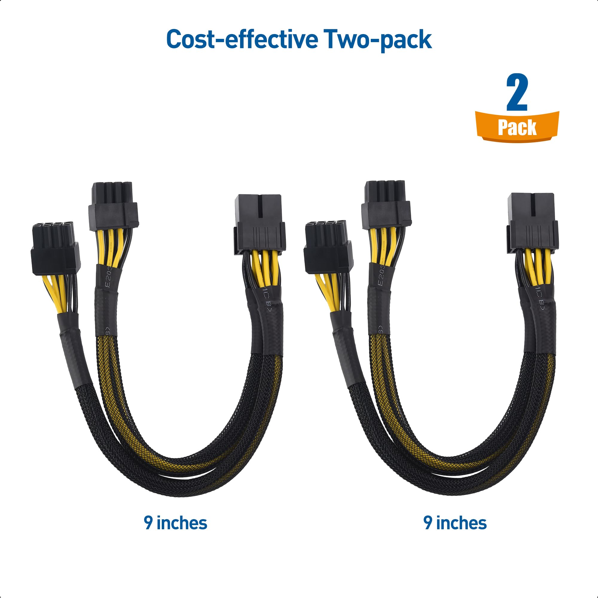 Cable Matters 2-Pack, 8 Pin to Dual (6+2) Pin PCIe Power Adapter Cable - 9 Inches