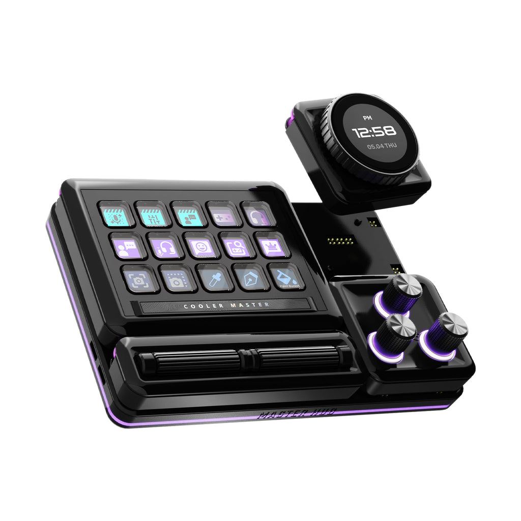 Cooler Master MasterHUB 3xKnob Module: Freeform 2.0 Modular Platform - Precision Control with Customizable Knobs and RGB LEDs for Effortless Fine-Tuning of Creative Apps and Lighting