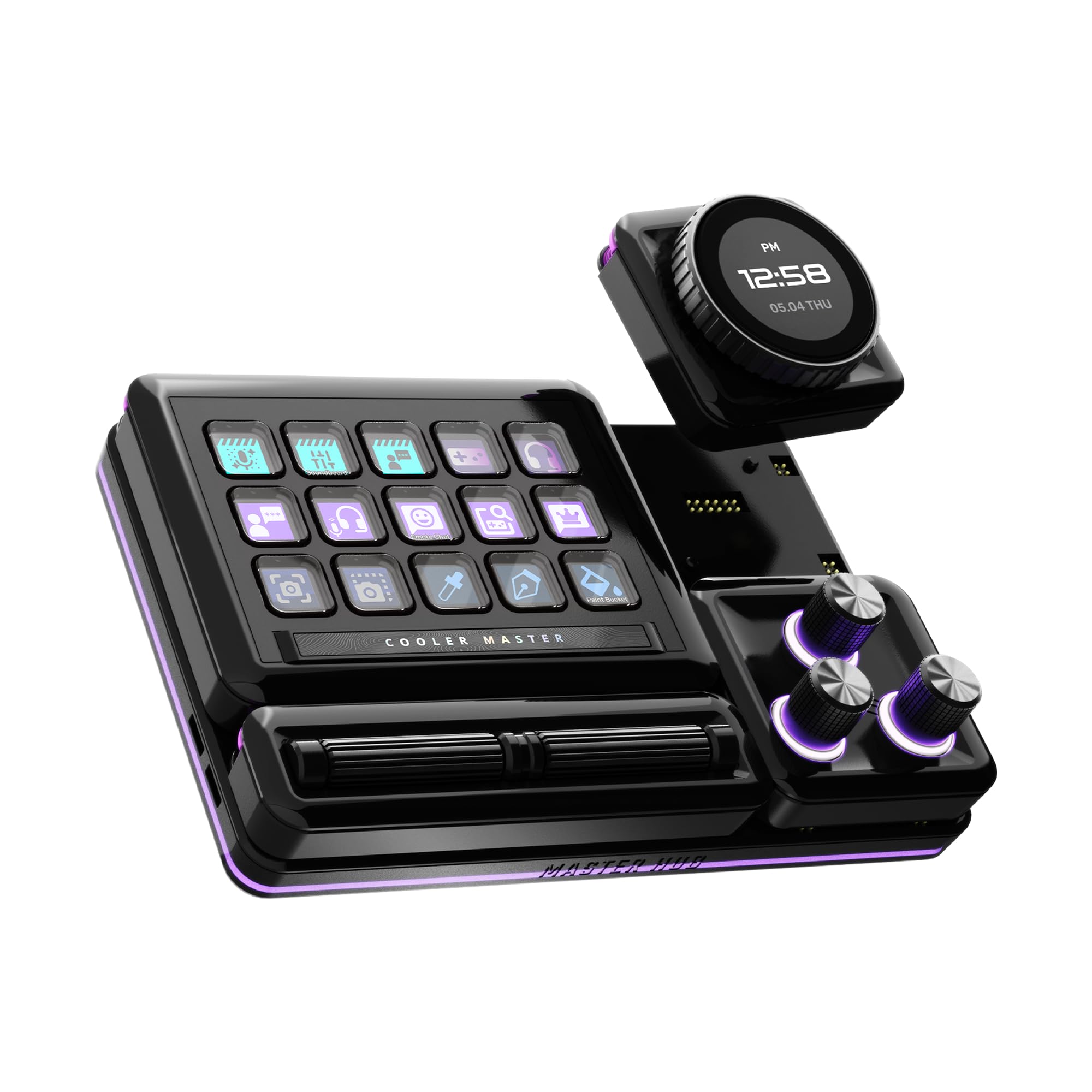 Cooler Master MasterHUB 3xKnob Module: Freeform 2.0 Modular Platform - Precision Control with Customizable Knobs and RGB LEDs for Effortless Fine-Tuning of Creative Apps and Lighting