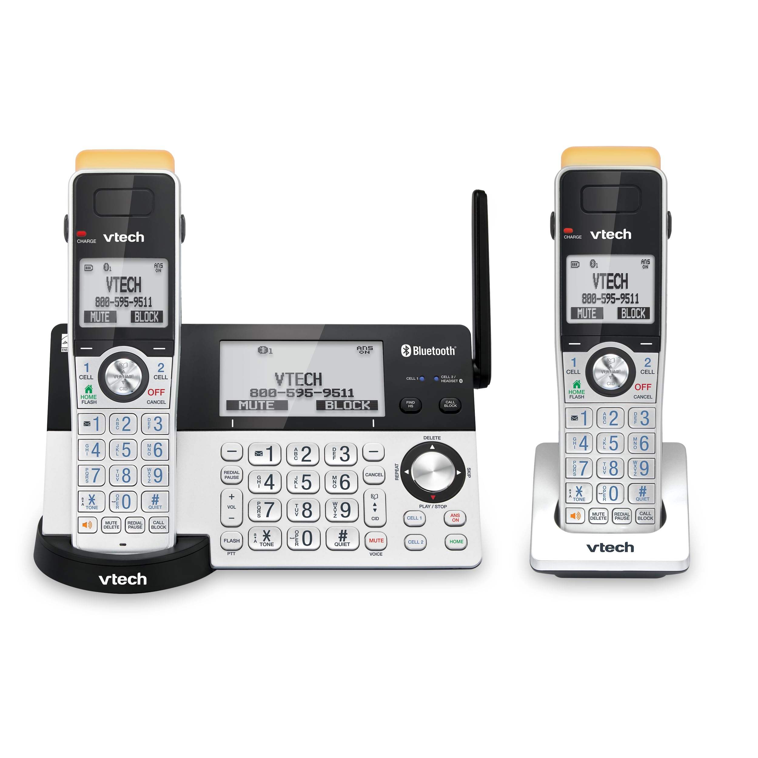 VTech IS8151-2 Super Long Range 2 Handset DECT 6.0 Cordless Phone for Home with Answering Machine, 2300 ft Range, Call Blocking, Bluetooth, Headset Jack, Power Backup, Intercom, Expandable to 12 HS