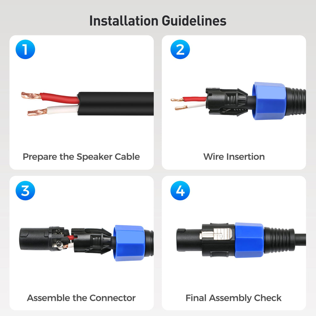 Cable Matters 4-Pack, 4-Pole Speaker Cable Connector - Max OD 8.5mm/0.33 inches, Compatible with Neutrik Speakon Connector NL4FC, NL4FX, NL4 Series