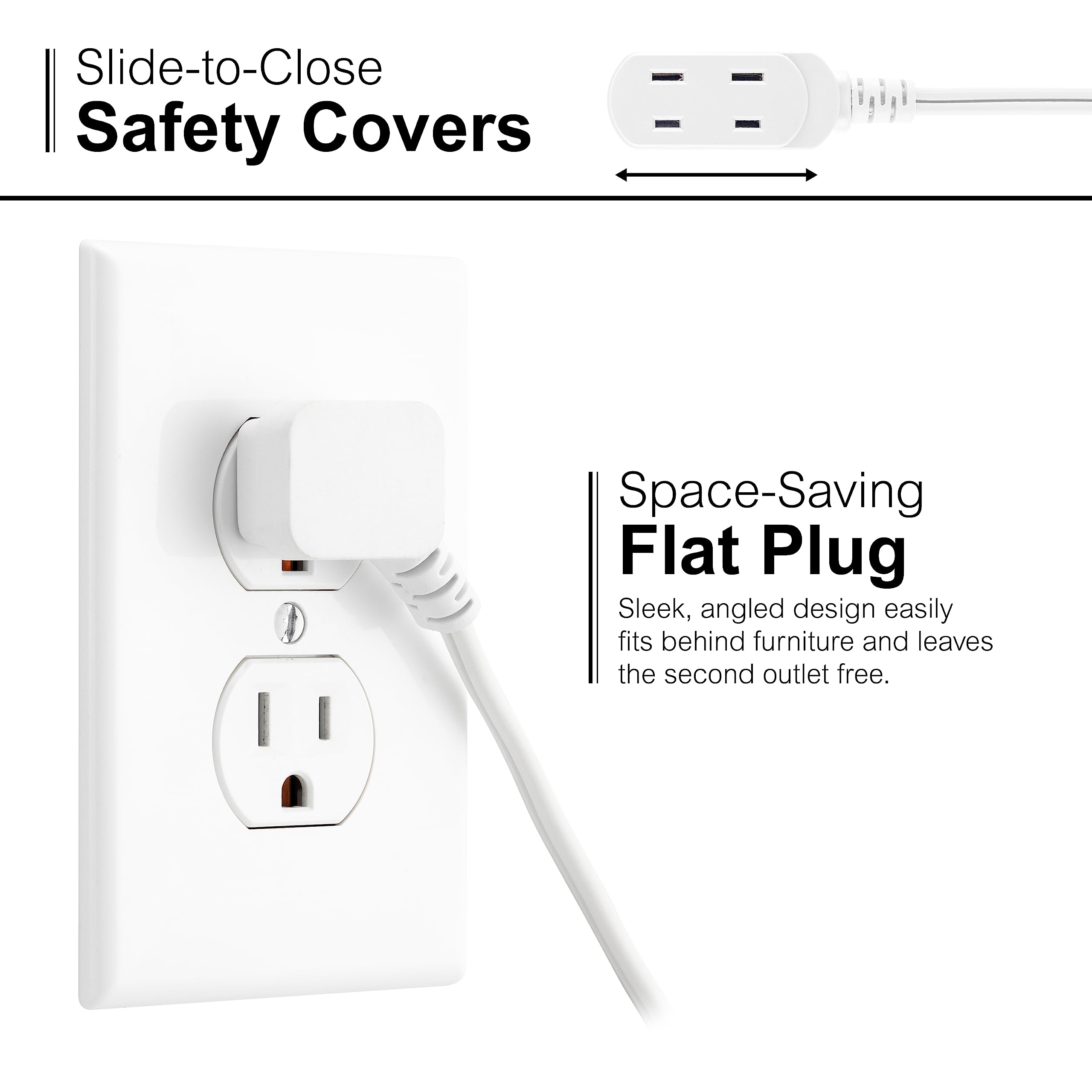 GE Extension Cord with Footswitch 3 Outlet Extension Cord with Multiple Outlets with On Off Switch Perfect for Work from Home Essentials 9ft Power Cord 16 Gauge UL Listed White 42803