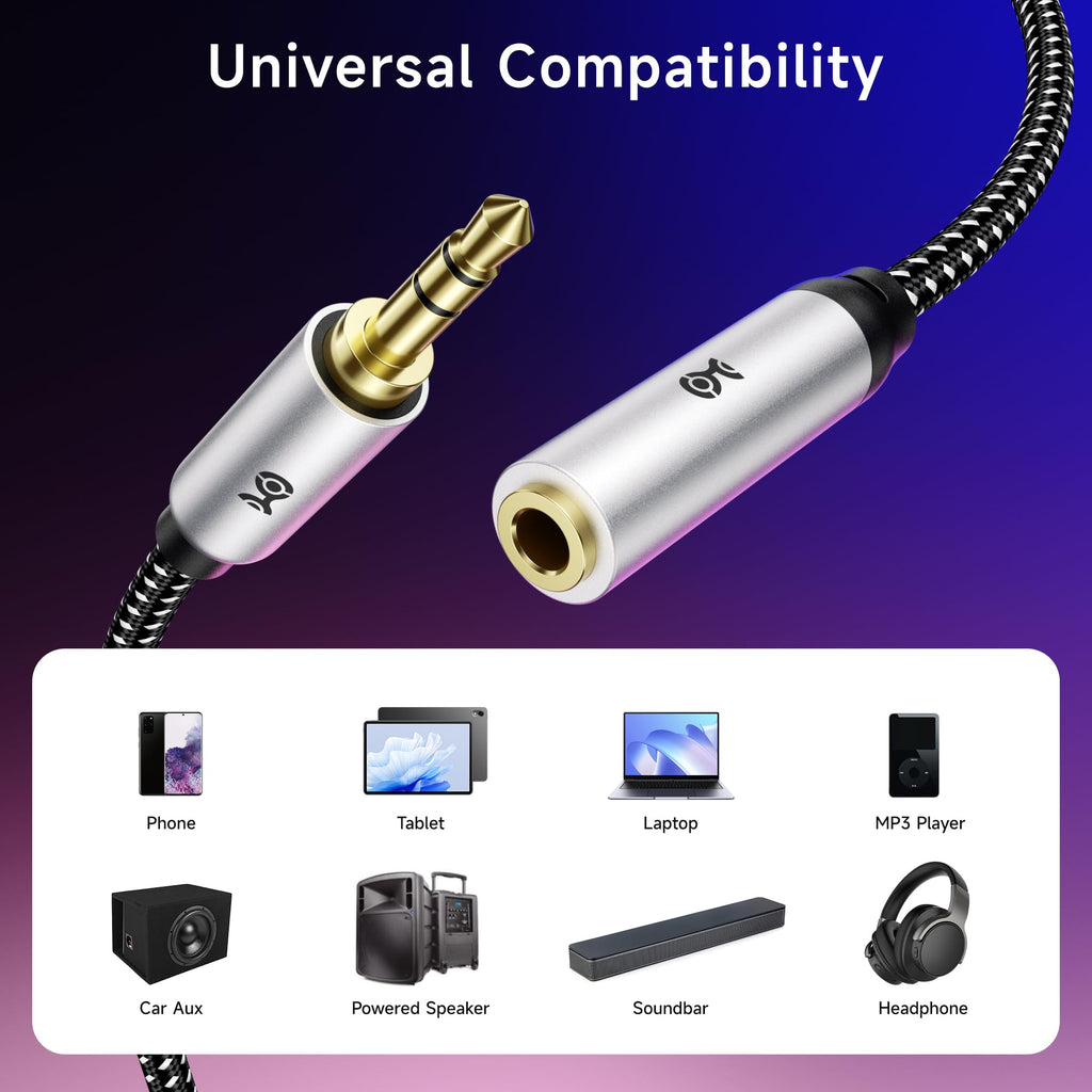 Cable Matters 2-Pack Headphone Extension Cable 10 ft (3.5mm Extension Cable/Aux Extension Cable, Aux Cord Extension) in Black - 10 Feet