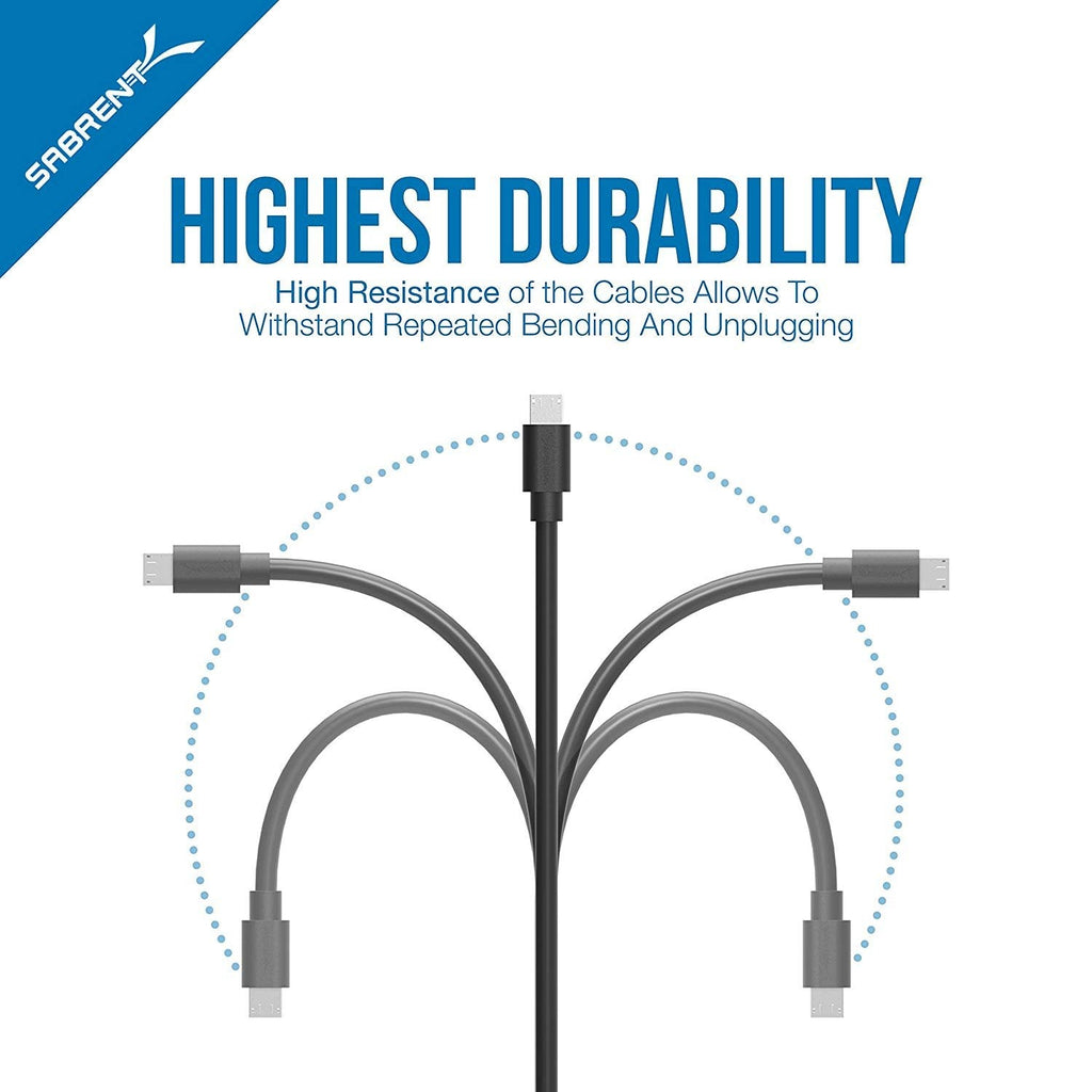 SABRENT [6-Pack 22AWG Premium 90 cm Micro USB Cables High Speed USB 2.0 A Male to Micro B Sync and Charge Cables [Black] (CB-UM63)