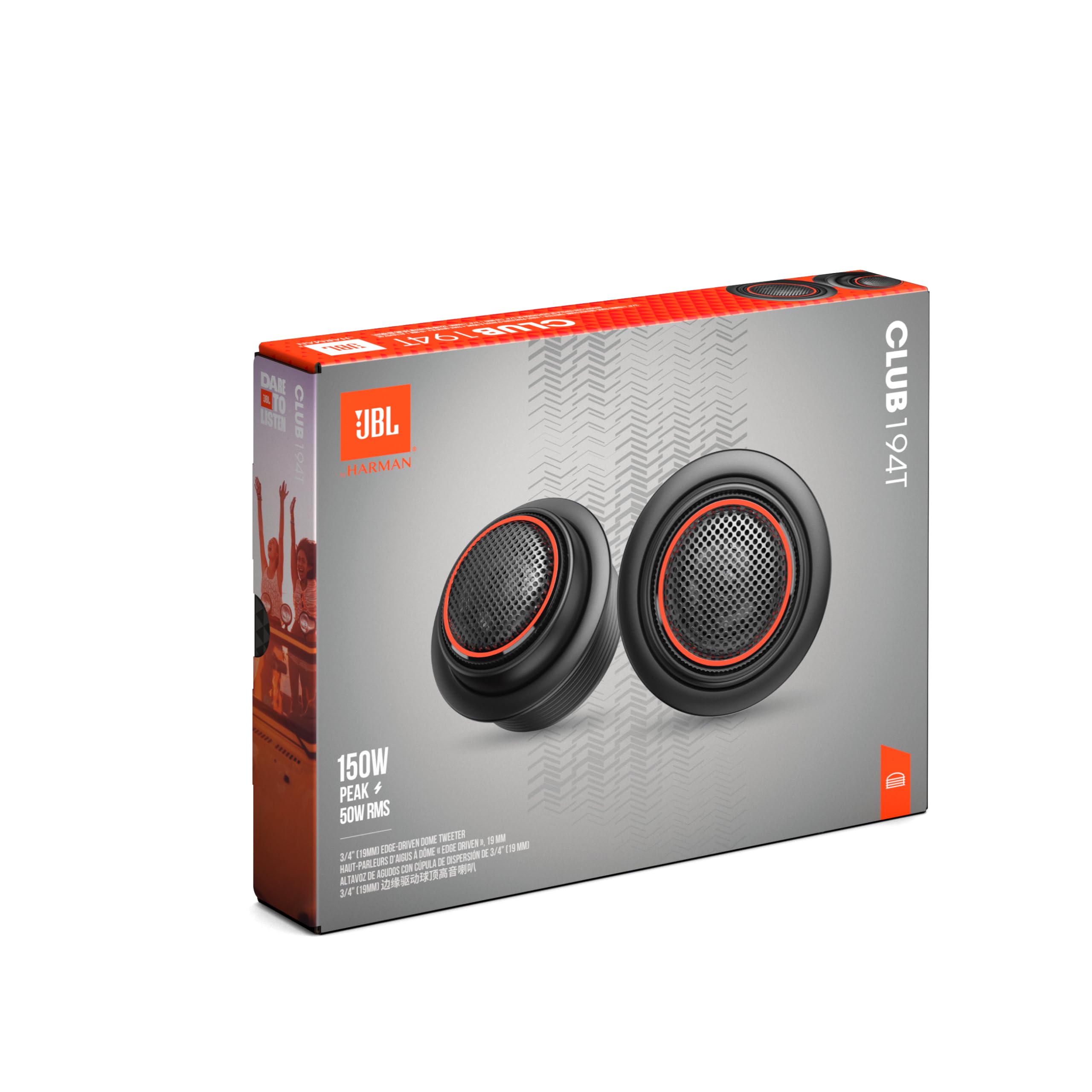 JBL Club 194T - 3/4" (19mm) Edge-Driven Dome Tweeter, 150W Peak, 50W RMS, Sensitivity (@ 2.83V): 92dB, Frequency Response: 3kHz – 20kHz, Nominal Impedance: 3.0 ohms