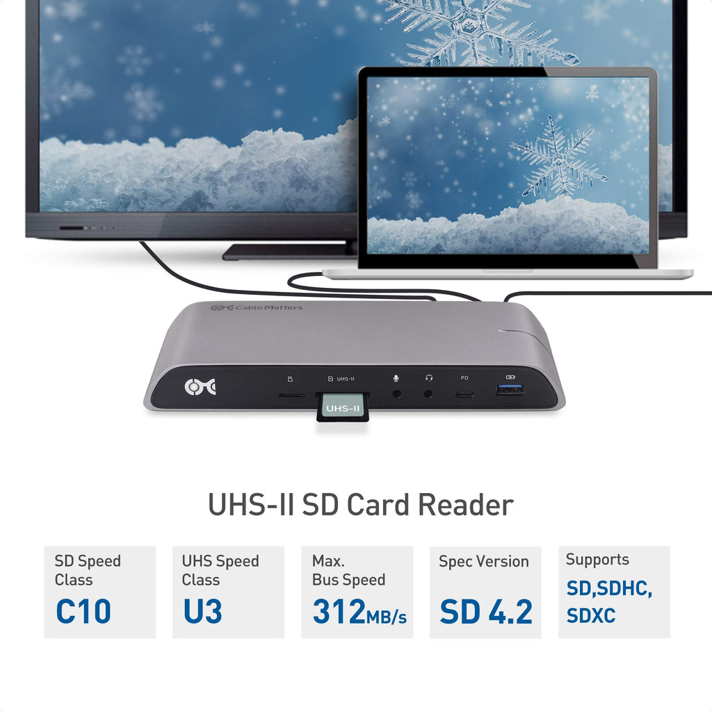Cable Matters 10Gbps USB C Dock (USB C Docking Station) with Dual 4K HDMI and 80W Charging for Windows - USB-C & Thunderbolt 3 Port Compatible - Supports One External Display with MacBook Pro