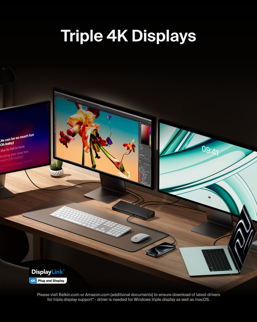Belkin Triple Display DisplayLink Docking Station Hub with 3 HDMI Ports, 2 DisplayPorts for Triple 4K Display with 85W Power Delivery, Gigabit Ethernet, 3.5mm Mic/Speaker, 1 USB-C and 5 USB-A Ports