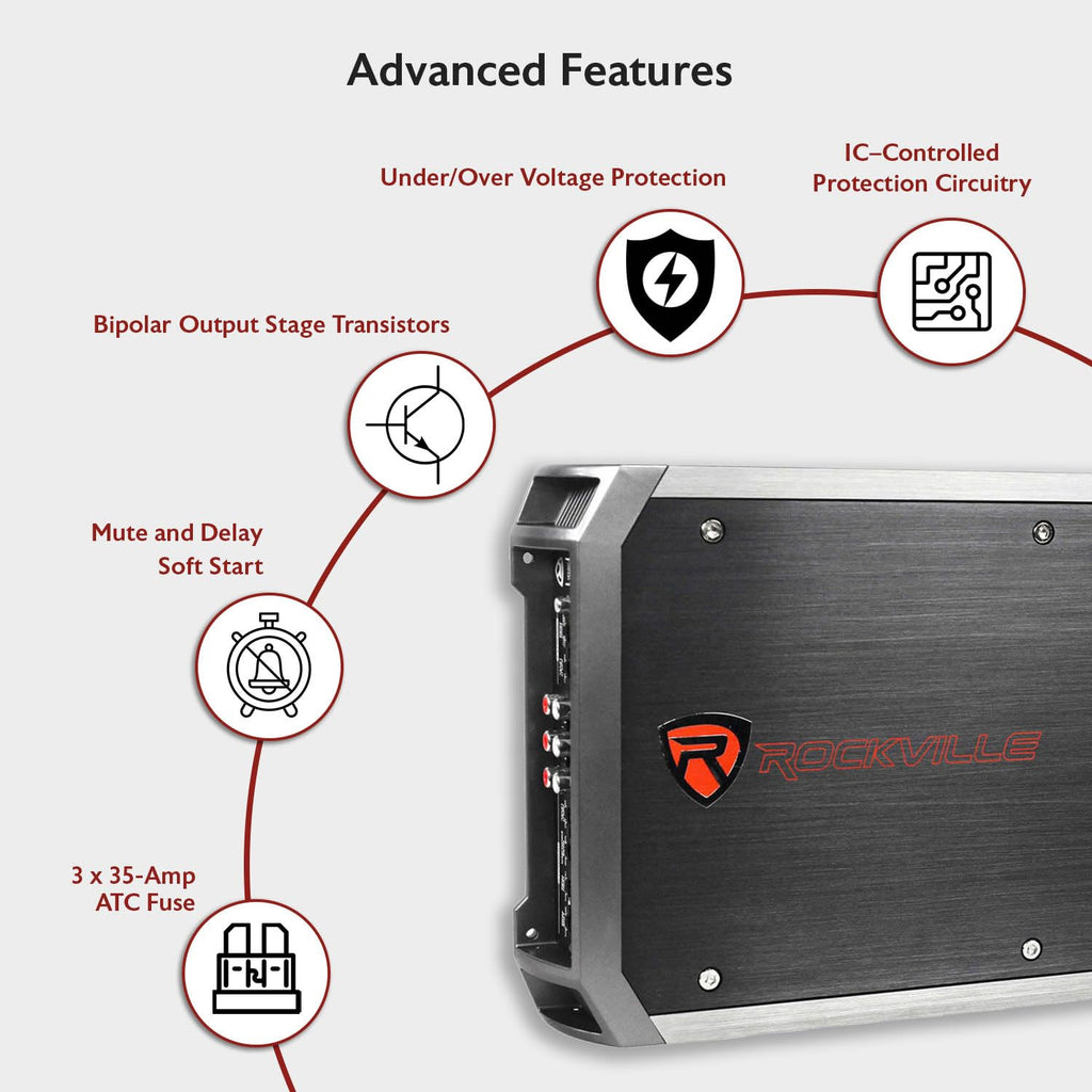 Rockville RXA-F2 2400 Watt Peak / 1200w RMS 4 Channel Amplifier Car Stereo Amp