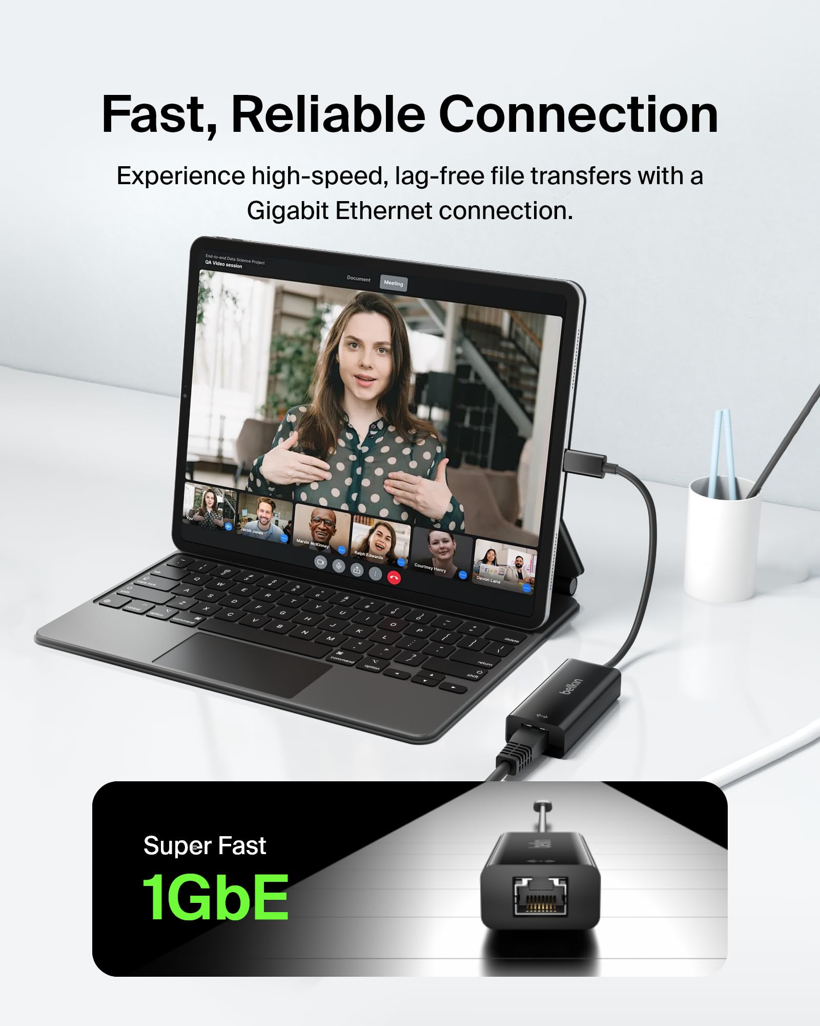 Belkin F2CU040btBLK USB-C to Gigabit Ethernet Adapter (USB-IF Certified, Compatible with MacBook Pro (2016), Dell XPS 13 inch), Black