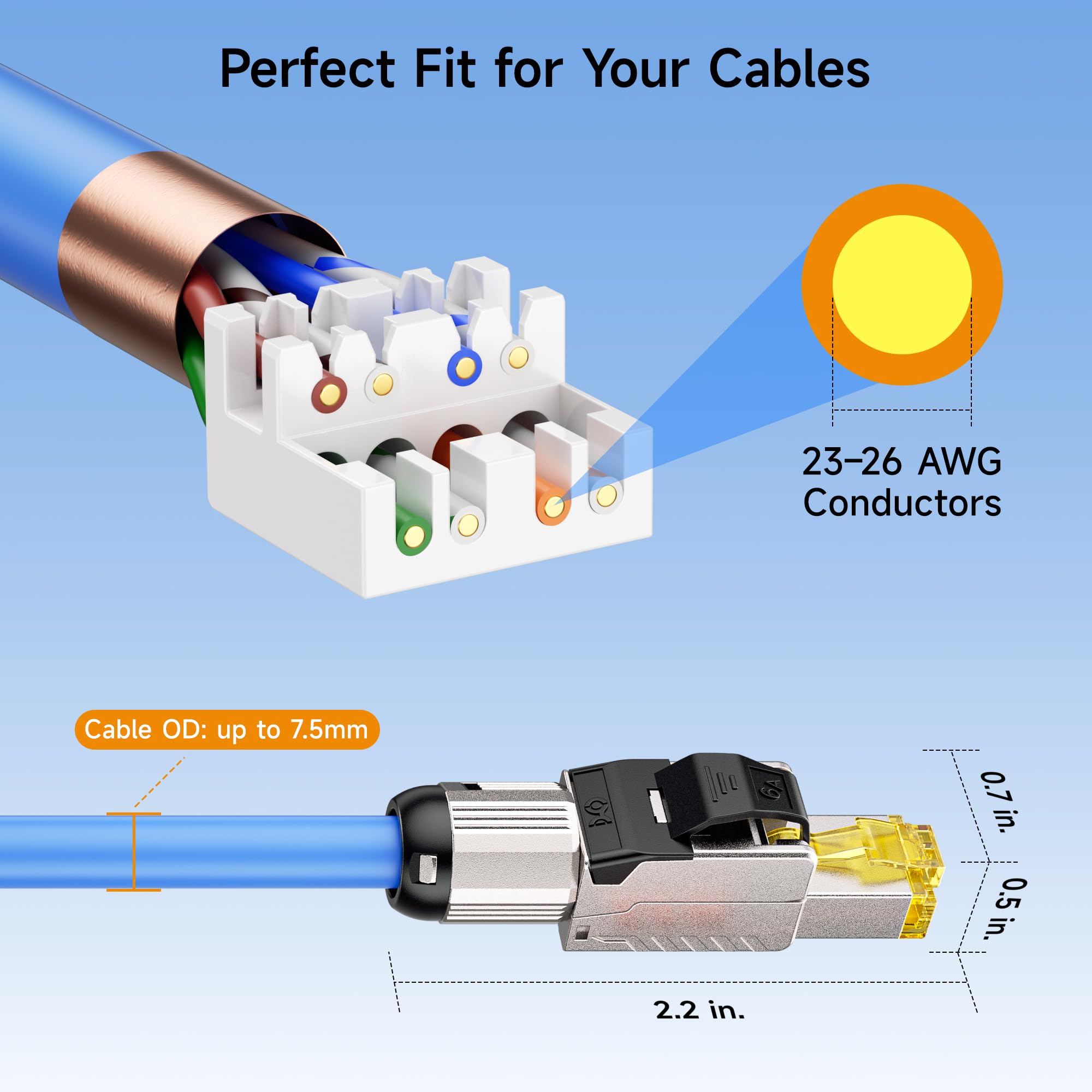 Cable Matters 6-Pack Tool-Free Shielded Cat6a / Cat6 RJ45 Termination Plug Connector, 10Gbps Cat 6 Plug