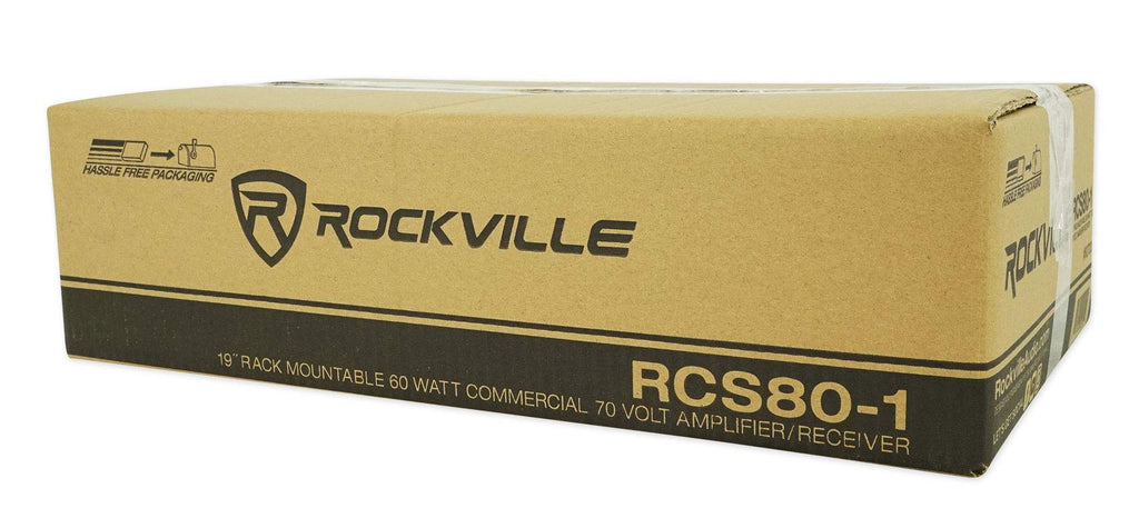 Rockville Commercial Audio Bundle: (4) CCL5T White 5" 70V Ceiling Speakers, Multi-Tap, Flush Mount with RCS80-1 60-Watt 70V Amplifier/Bluetooth Receiver for Restaurant or Office, 5-Items