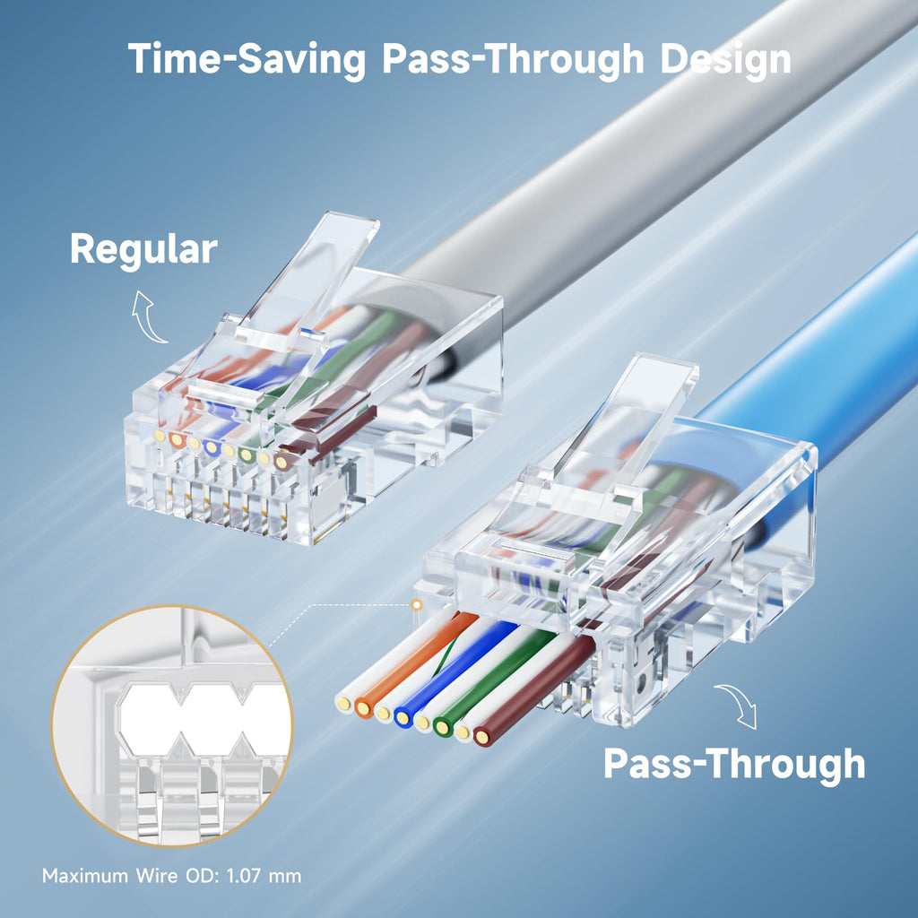 Cable Matters 50-Pack Cat 6 Pass-Through RJ45 Connectors, 50� Gold Contacts (Cat 6 Ends / Cat6 Connector / RJ45 Modular Plugs/Ethernet Plugs/Network Connector)