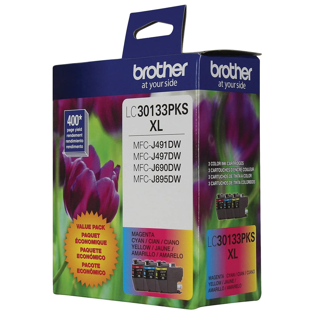 BROTHER Genuine LC30133PKS 3-Pack High Yield Color Ink Cartridges, Page Yield Up to 400 Pages/Cartridge, Includes Cyan, Magenta and Yellow, LC3013