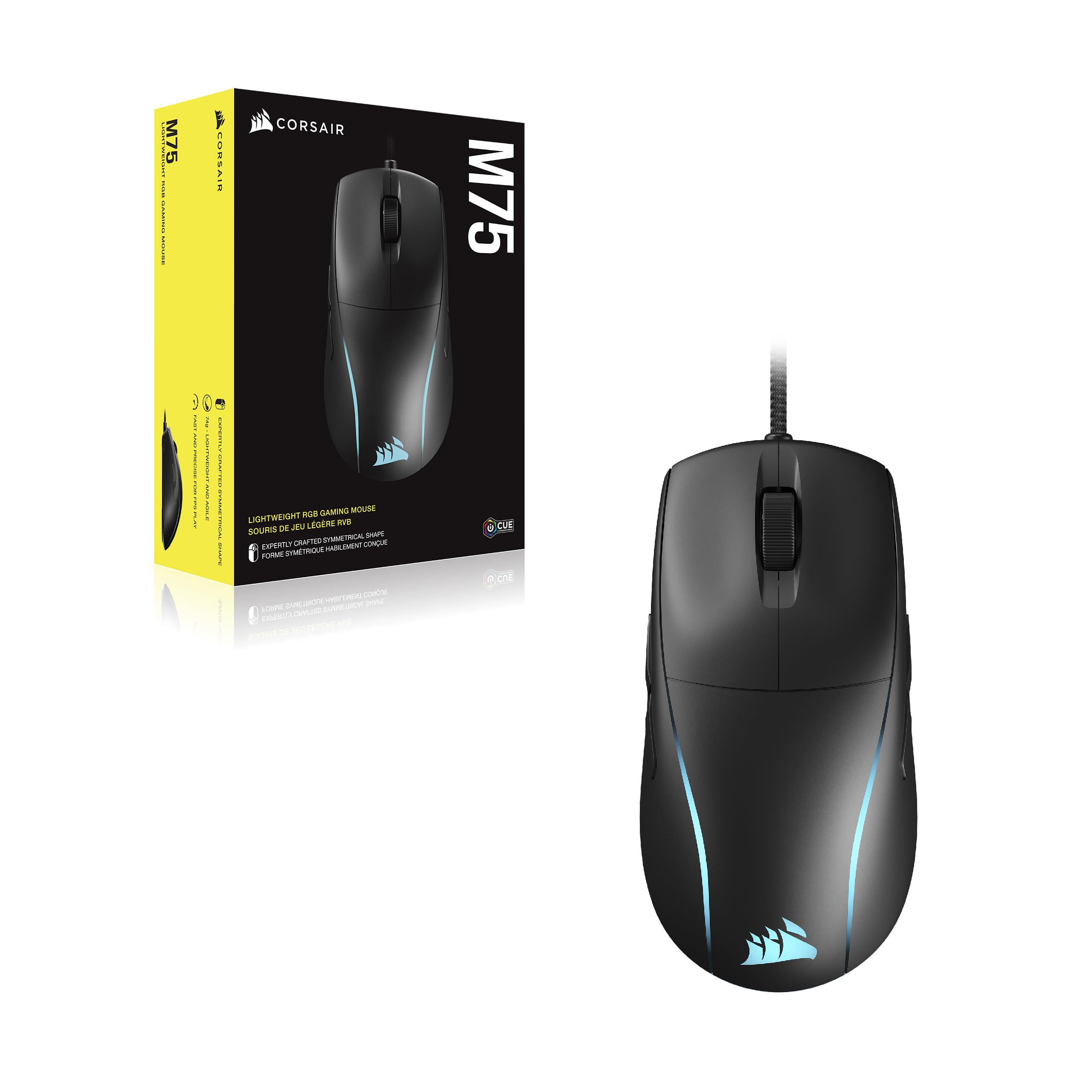 Corsair M75 Wired RGB Lightweight FPS Gaming Mouse � 26,000 DPI � Swappable Side Buttons � PC � Black