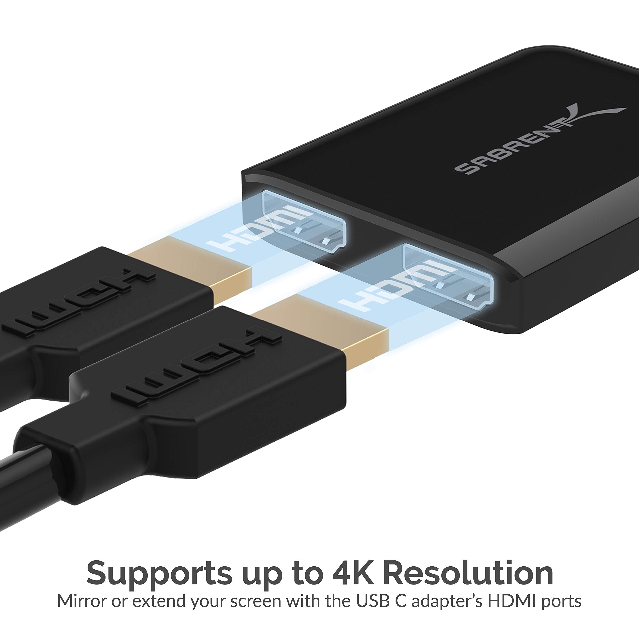 SABRENT HDMI Splitter 1 in 2 Out, 4K@60HZ HDMI to USB C Monitor Converter, USB C to Dual HDMI Adapter, for Windows PC & Laptop (DA-UCDH)