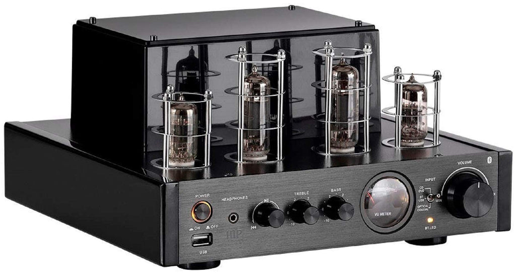Monoprice 138360 25 Watt Stereo Hybrid Tube Amplifier 2019 Edition with Bluetooth Optical Coaxial and USB Inputs and Subwoofer Out