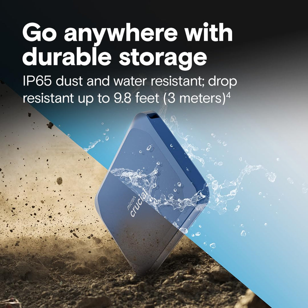 Crucial X10 1TB External Portable SSD Drive - Up to 2100MB/s, USB-C 3.2 Gen2, IP65 Dust and Water Resistant, External Solid State Drive, Matte Blue - CT1000X10SSD9-02