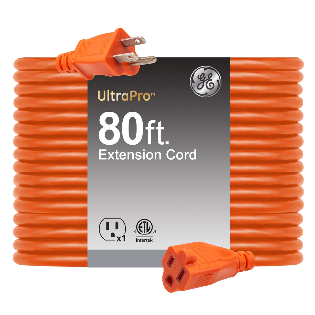GE 81703 80 Feet Outdoor Extension Cable with Grounding, 16 AWG 3 Pin, ETL Certified Long Outdoor Cable, Orange ge